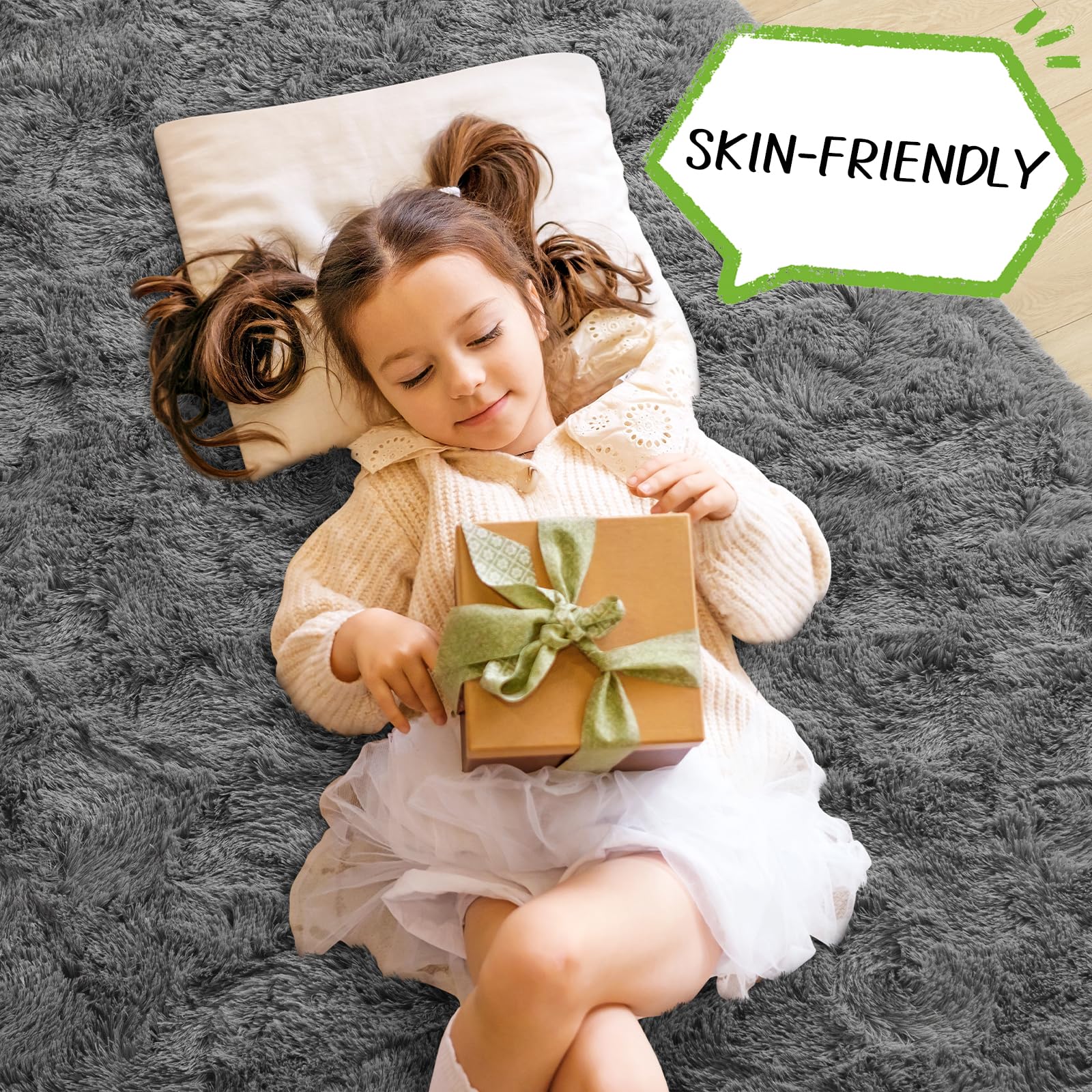 LOCHAS Ultra Soft Indoor Modern Area Rugs 8 x10, Fluffy Living Room Carpets for Children Bedroom Home Decor Nursery Rug, Coal-Gr