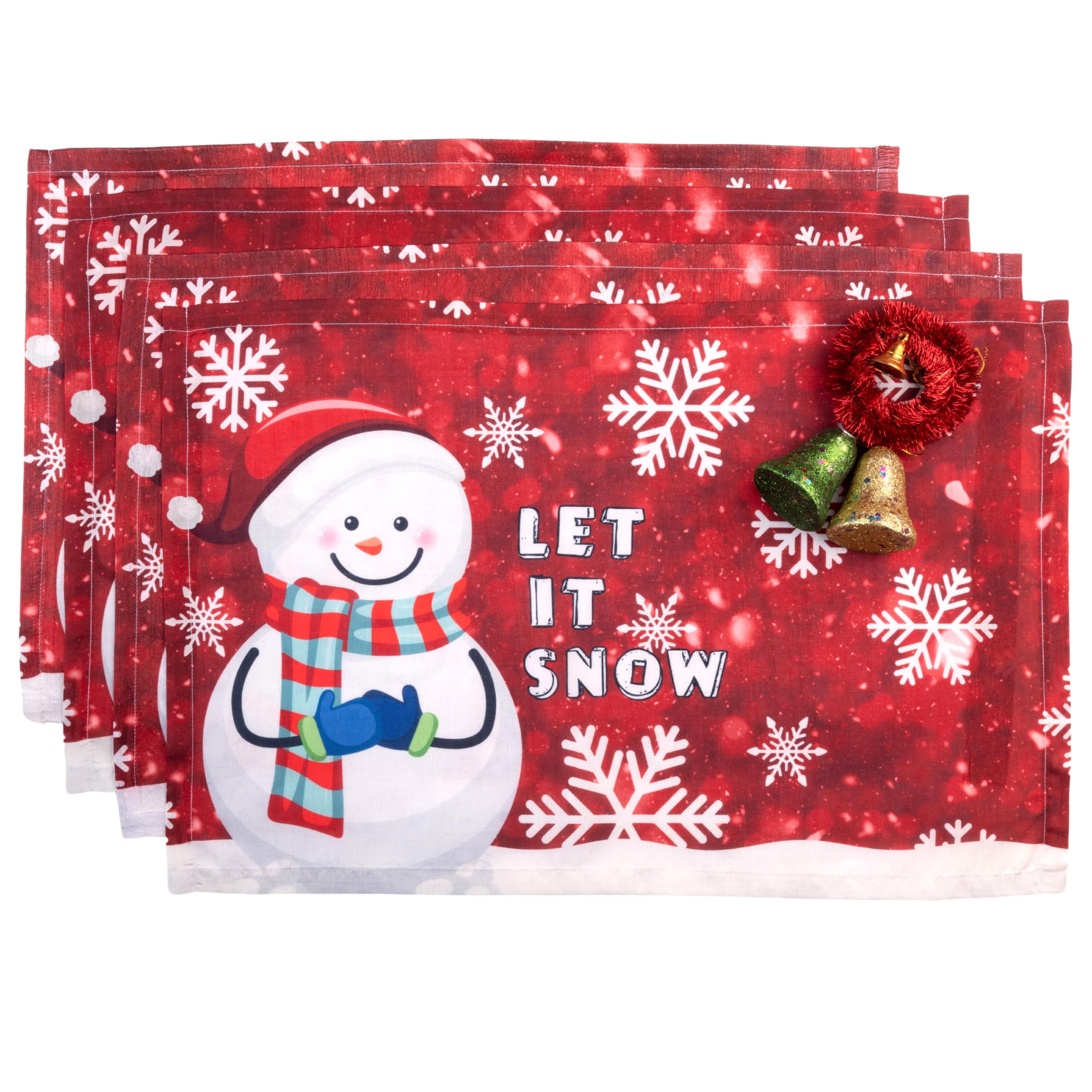 D'Moksha Homes Christmas Placemats, Vegan Silk, Let It Snow Placemats 13 X 18 Inch Set Of 4, Xmas Placemats In Gift Friendly Pac