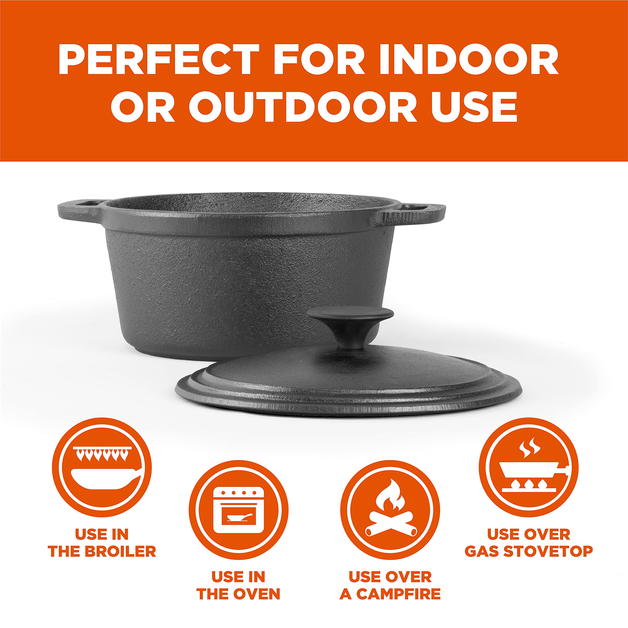 Commercial Chef 3.4 Quart Cast Iron Dutch Oven With Dome Lid And Handles