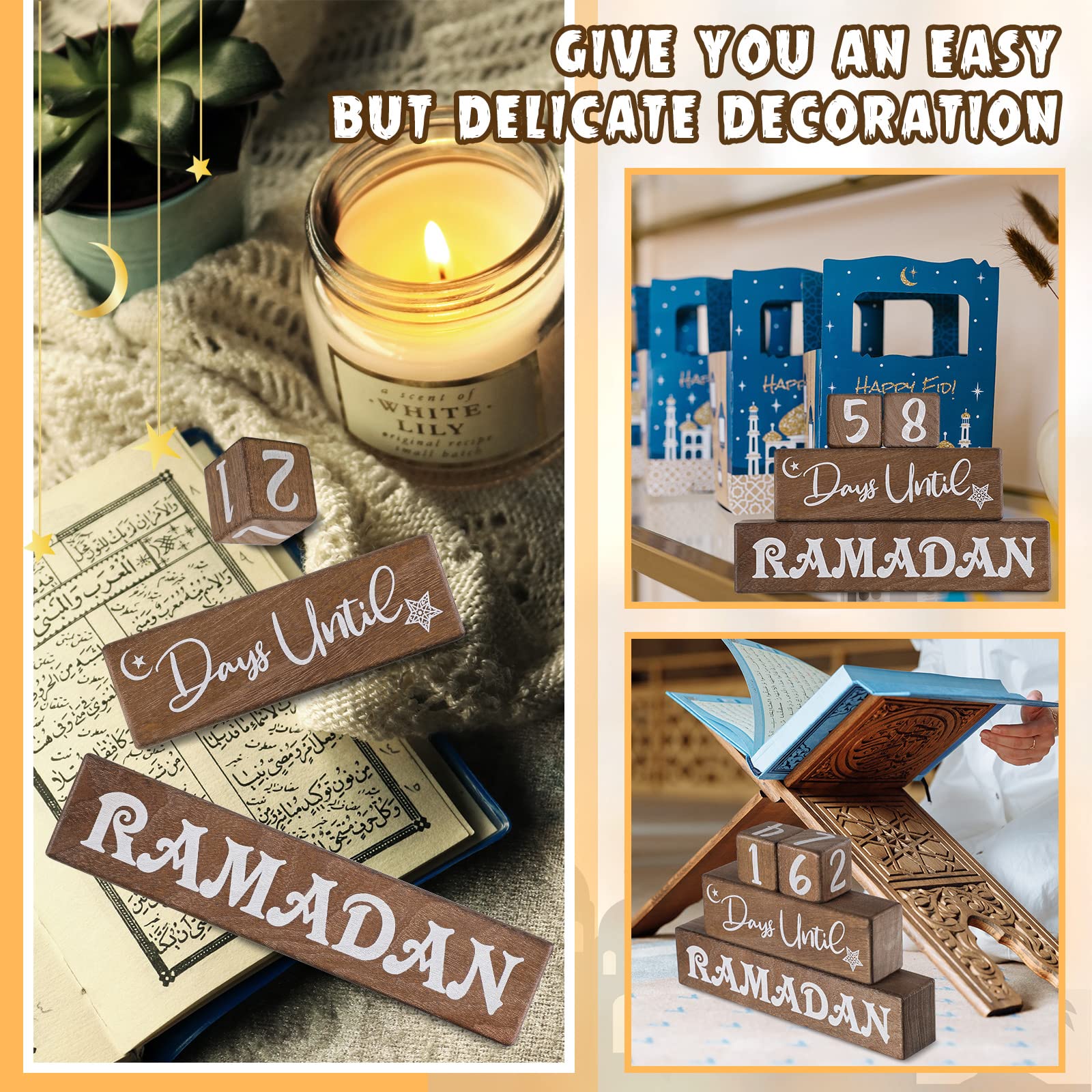 Amyhill 4 Pcs Ramadan Calendar Block Set Ramadan Advent Countdown Eid Calendar Countdown Calendar Ramadan Table Decor Ramadan Wo