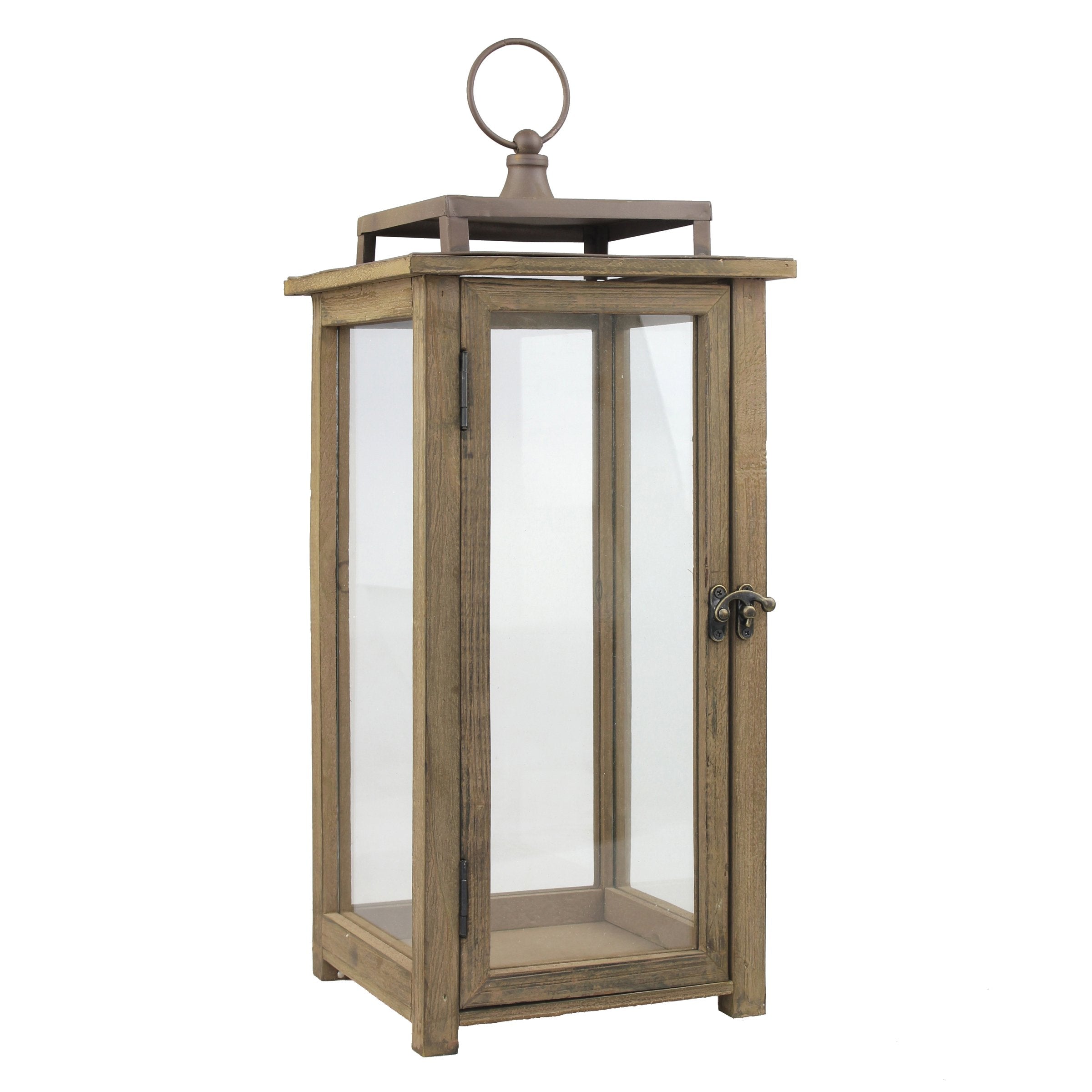 Stonebriar 18 Inch Rustic Wooden Candle Hurricane Lantern, For Table Top, Mantle, Wall Hanging, or Garden Display, Indoor & Outd