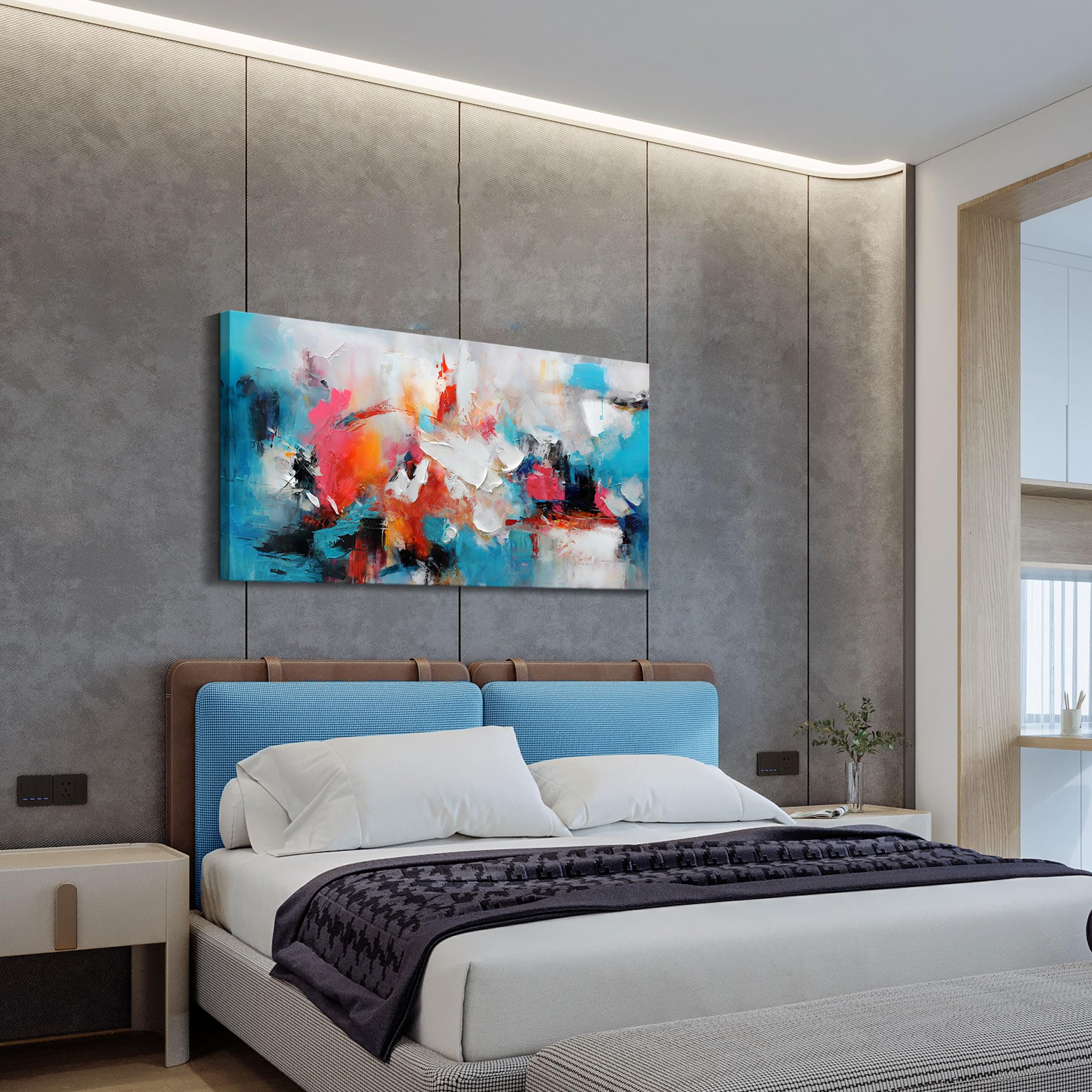 Abstract Wall Art Canvas Hand-Painted Art In Blue And Pink Office Wall Decor Wall Art For Living Room Paintings For Wall Decorat