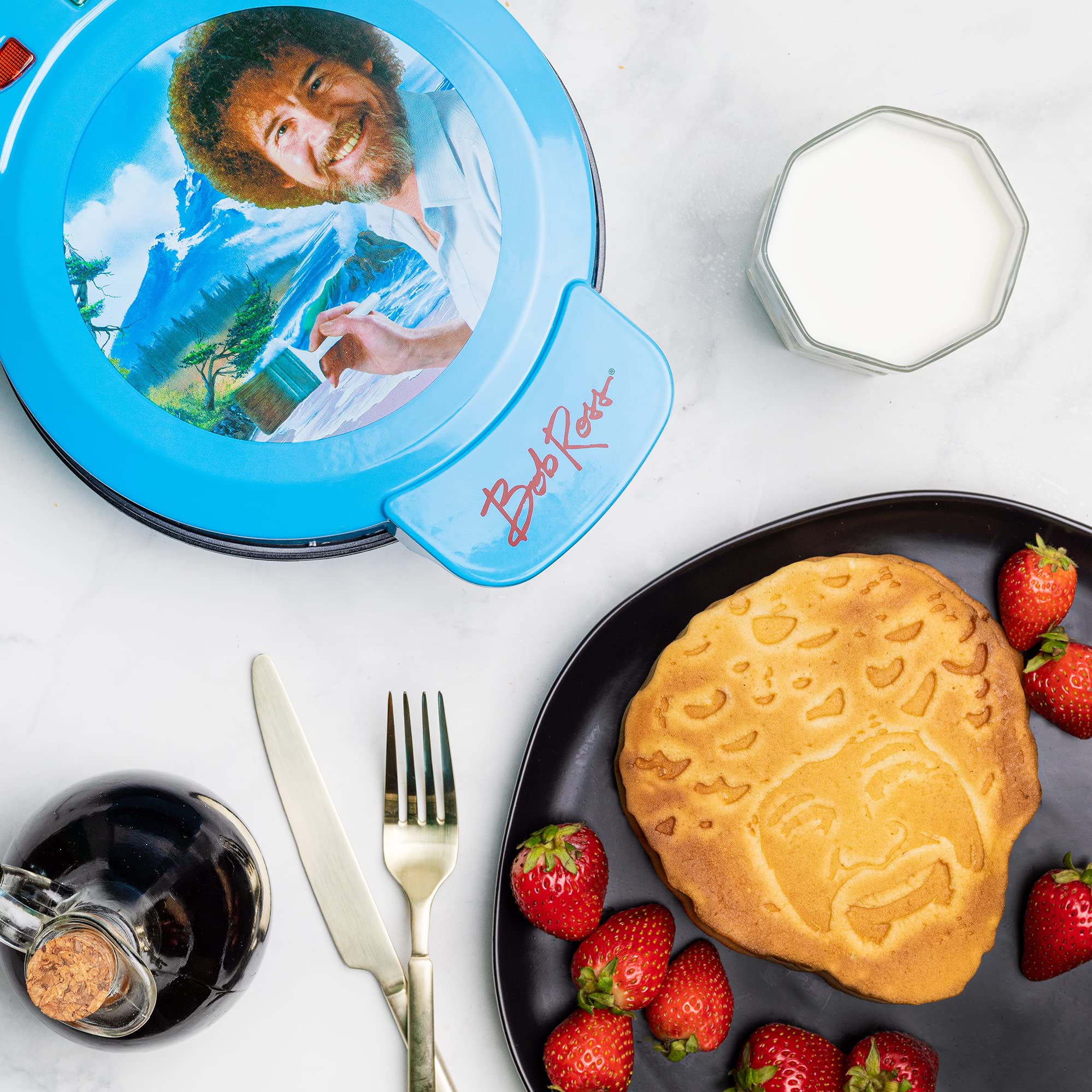 Uncanny Brands Bob Ross Waffle Maker - Bobs Iconic Face on Your Waffles - Waffle Iron