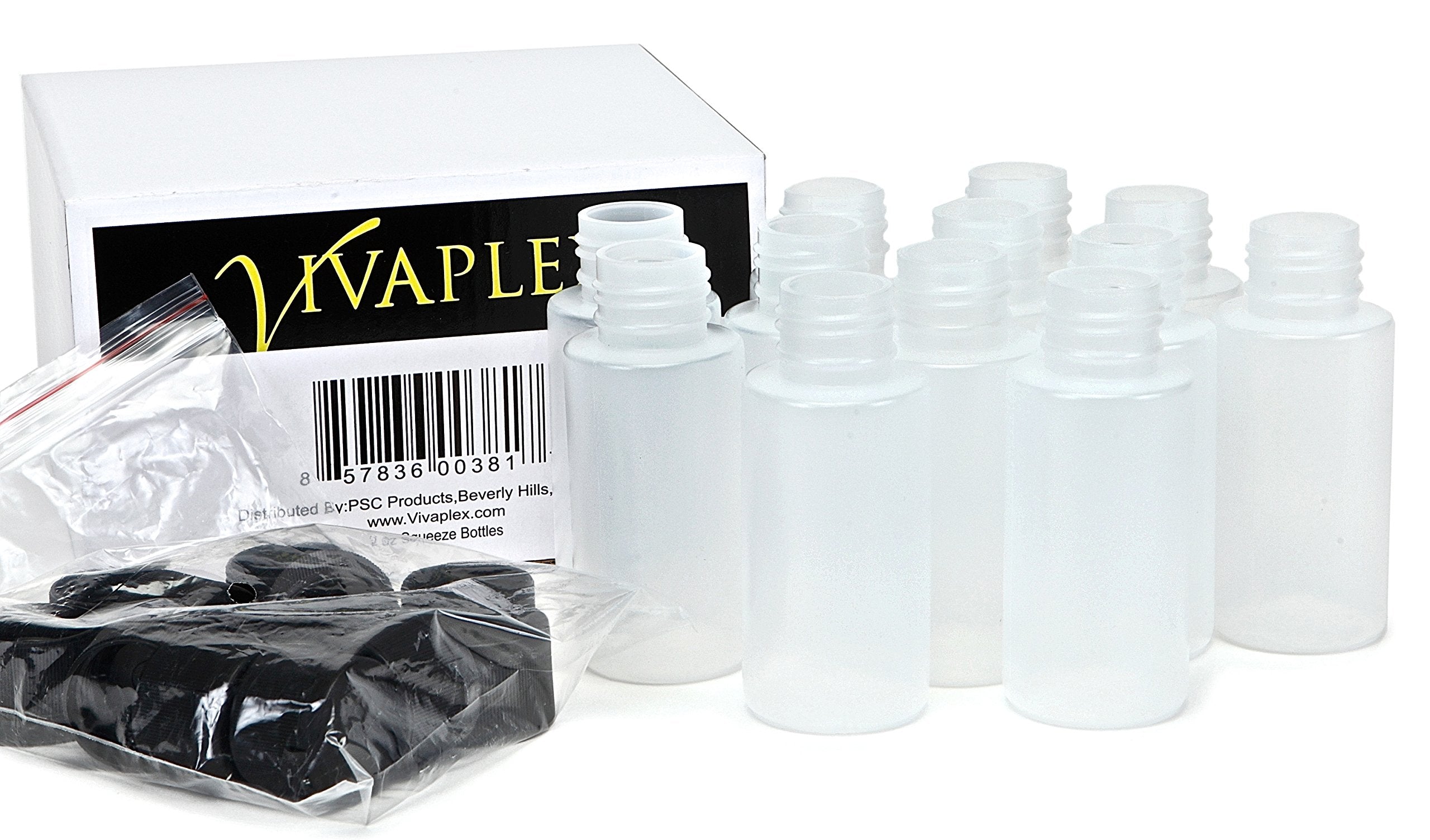 Vivaplex, 12, Clear, 2 Oz, Plastic Squeeze Bottles, With Black Flip Top Caps