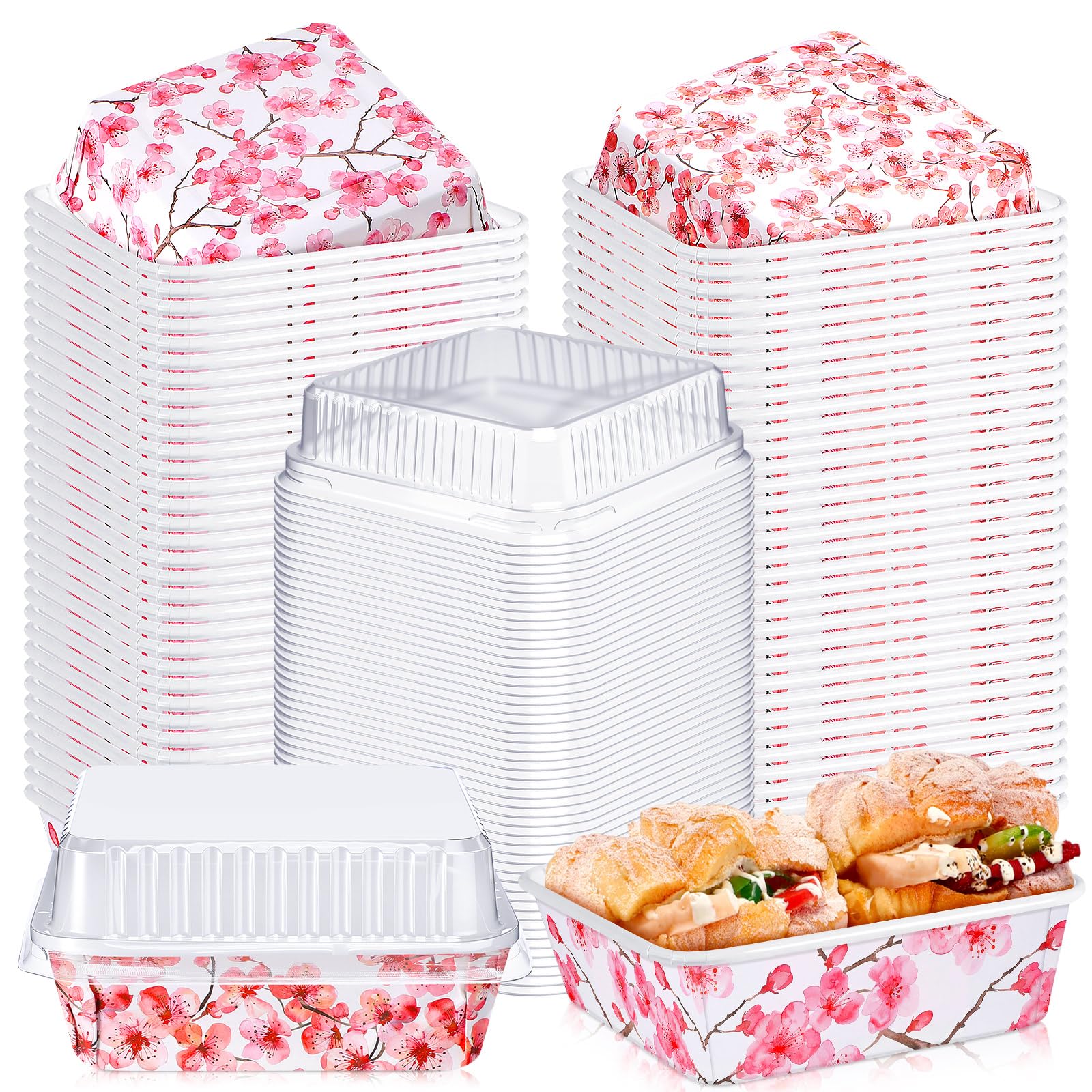 LemonRoad 100 Sets Mini Loaf Pans with Lids Bulk, 8oz Disposable Cake Pans