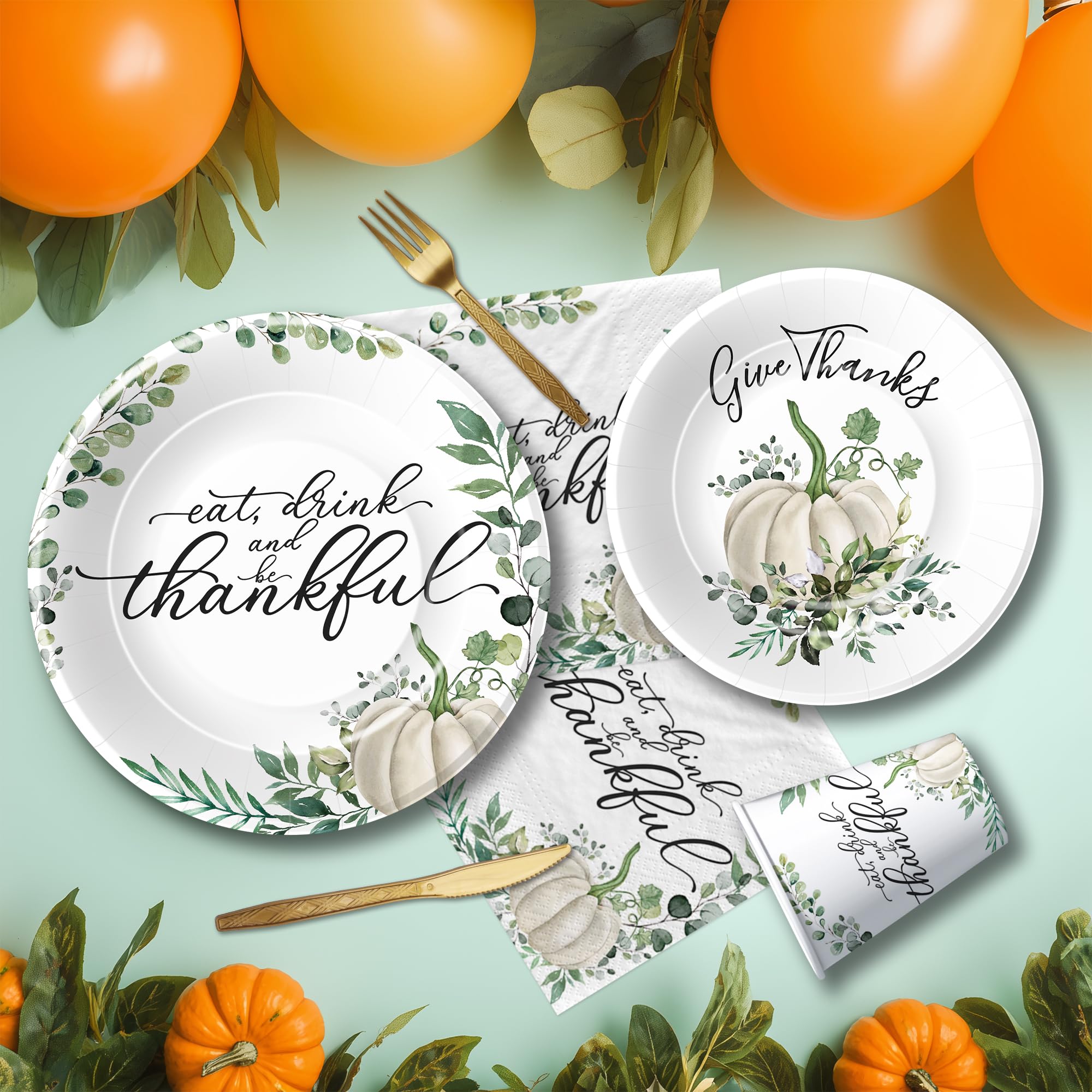 Srua Don Thanksgiving Paper Plates and Napkins Set, Fall Pumpkin Theme Thanksgiving Party Decorations Supplies Tableware, Thankf