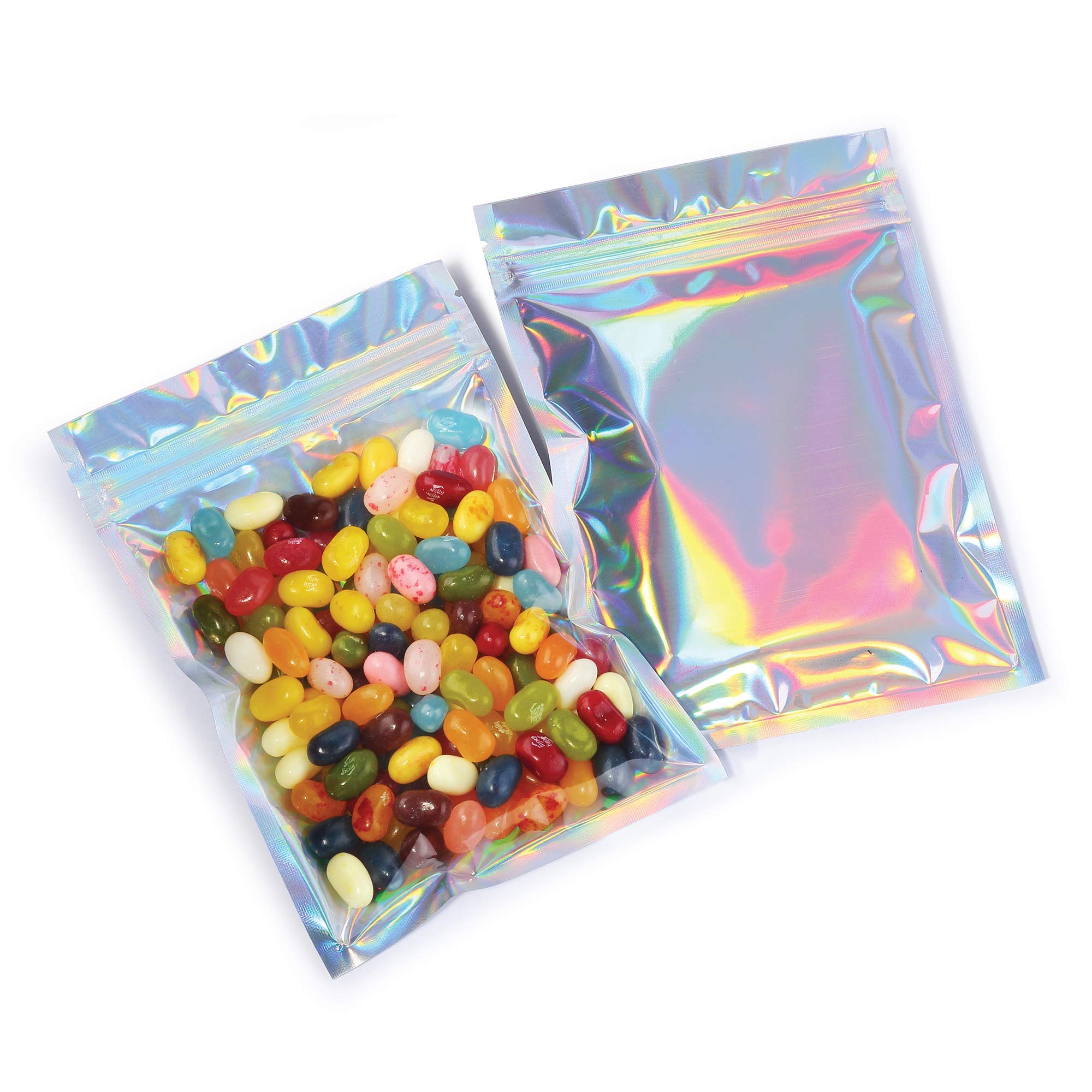 Mylar Bags With Ziplock 4.5'' X 6.5'' | 100 Bags | Rainbow Holographic | Sealable Heat Seal Bags For Candy And Food Packaging, M