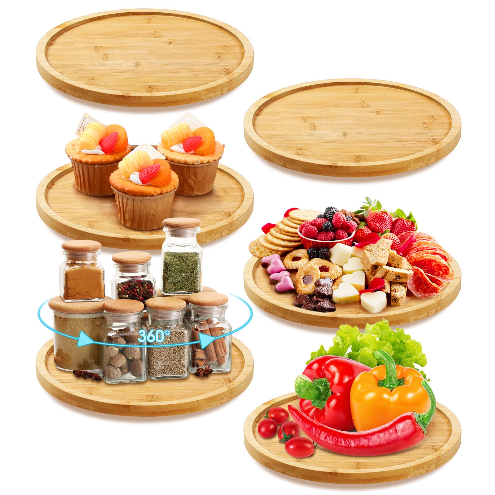 Mumufy 6 Pcs Bamboo Lazy Susan, 10 Inch Round Tray for Kitchen