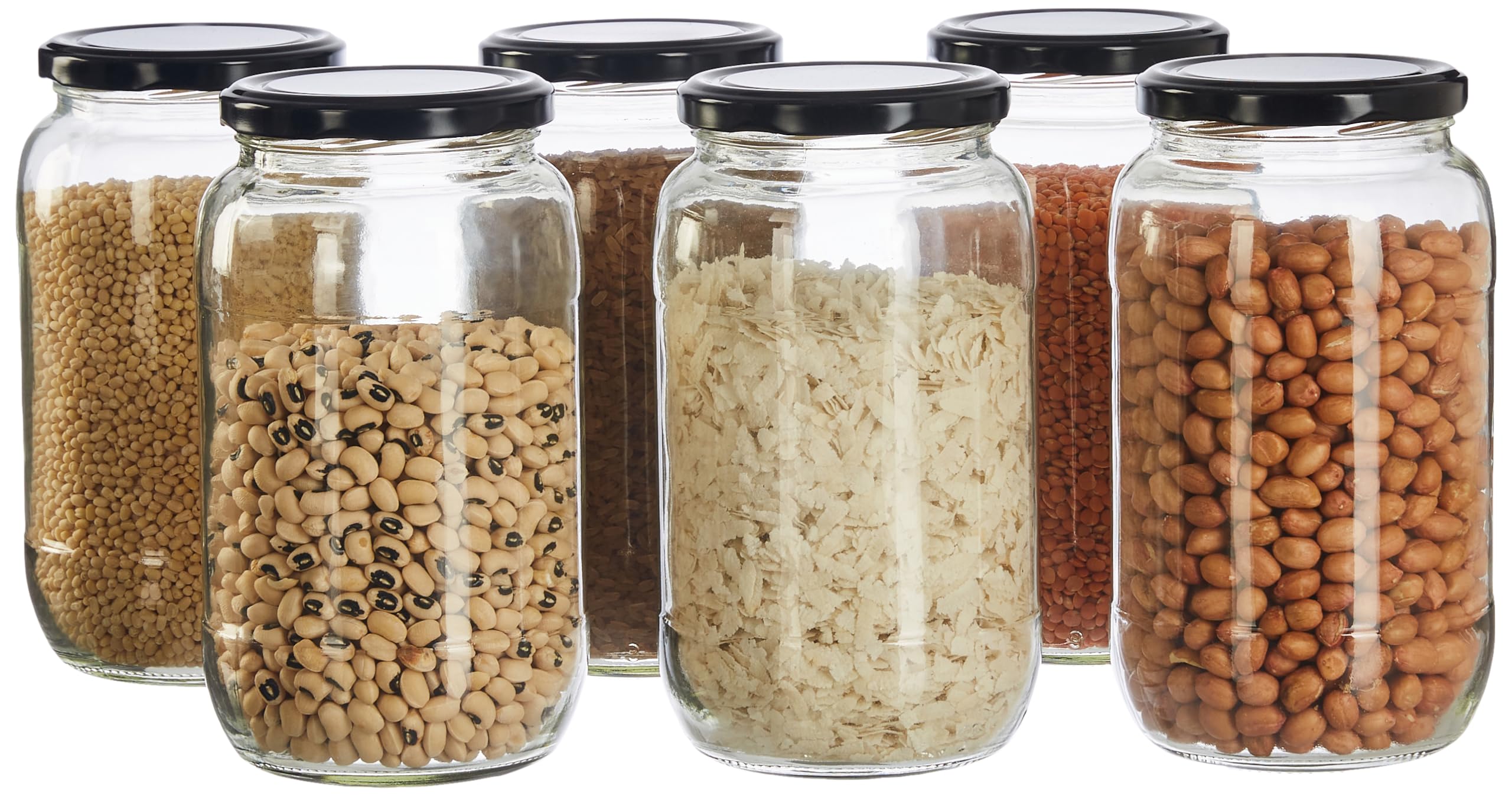 Amazon Brand  Solimo Glass Transparent Storage Jar For Pickles, Spices, Bpa Free | Set Of 6 | 1000 Ml
