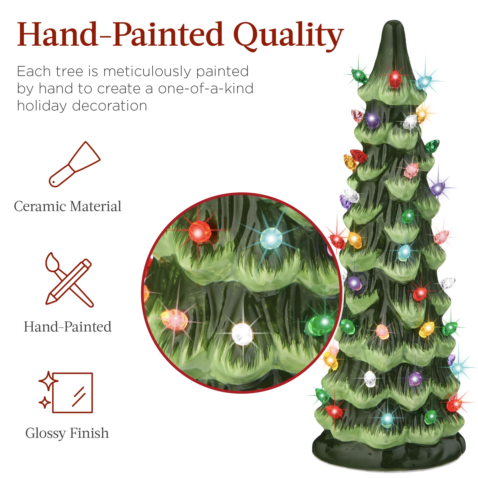 Best Choice Products Set of 3 XL Ceramic Christmas Trees, Pre-Lit Hand-Painted Tabletop Holiday D  cor w/Multicolor Bulbs, LED L