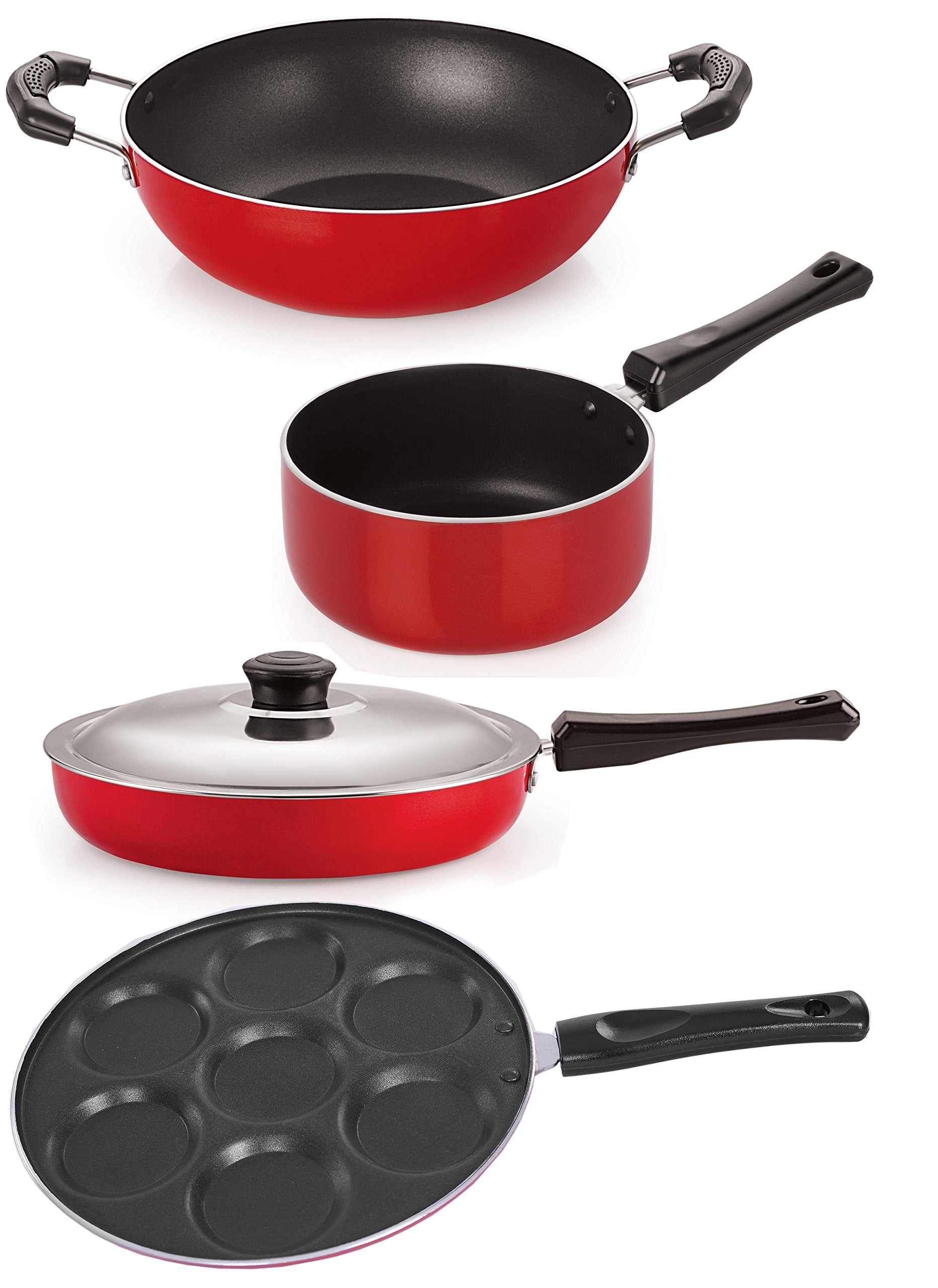 Nirlon Classic Range NonStick Cookware Combo Set 4Pcs (Fry Pan, Kadai & Sauce Pan, Uttapam Tawa)