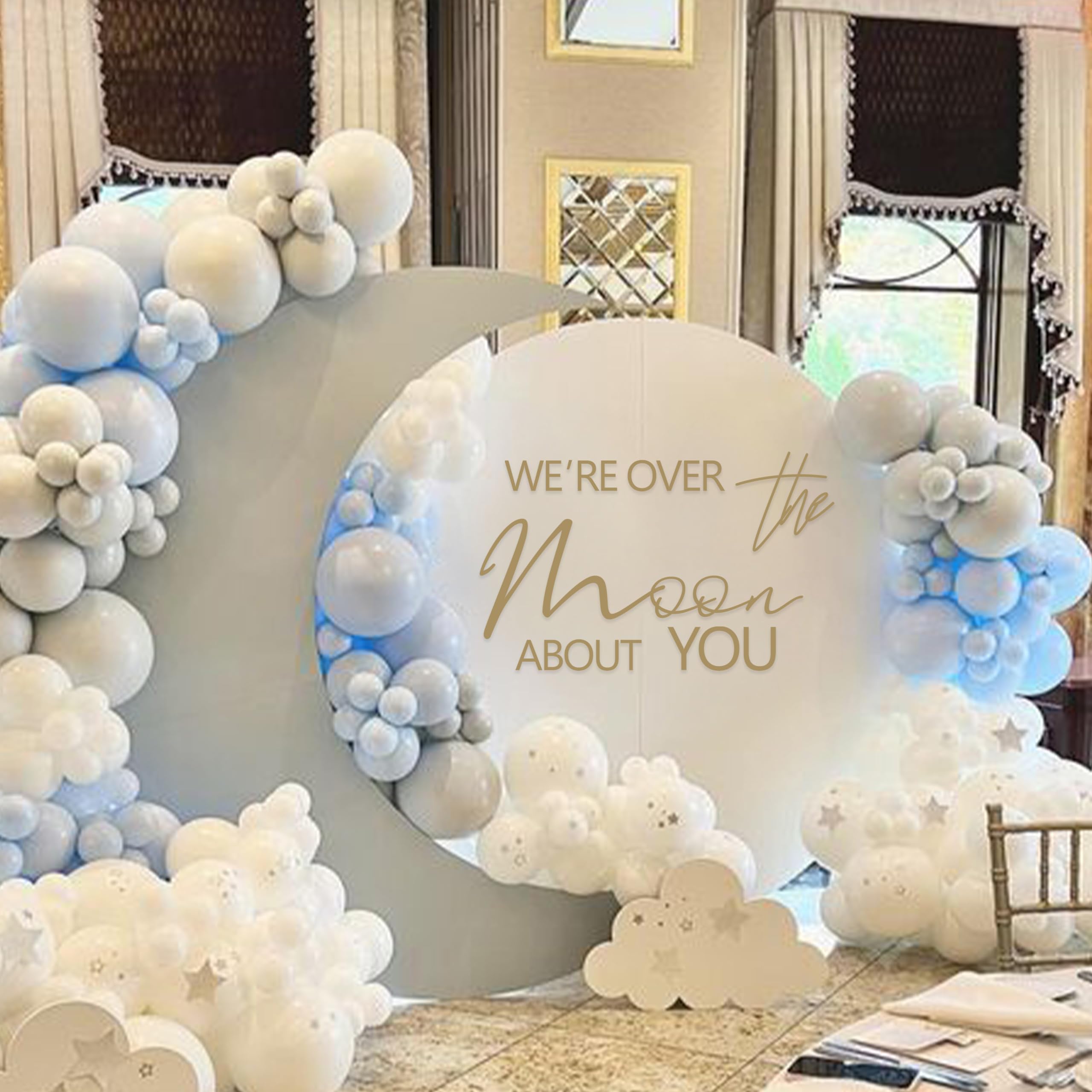 We'Re Over The Moon About You Baby Shower Party Decal Sign - Space Themed Party Birthday Decoration,Gender Reveal Girl Or Boy Ba