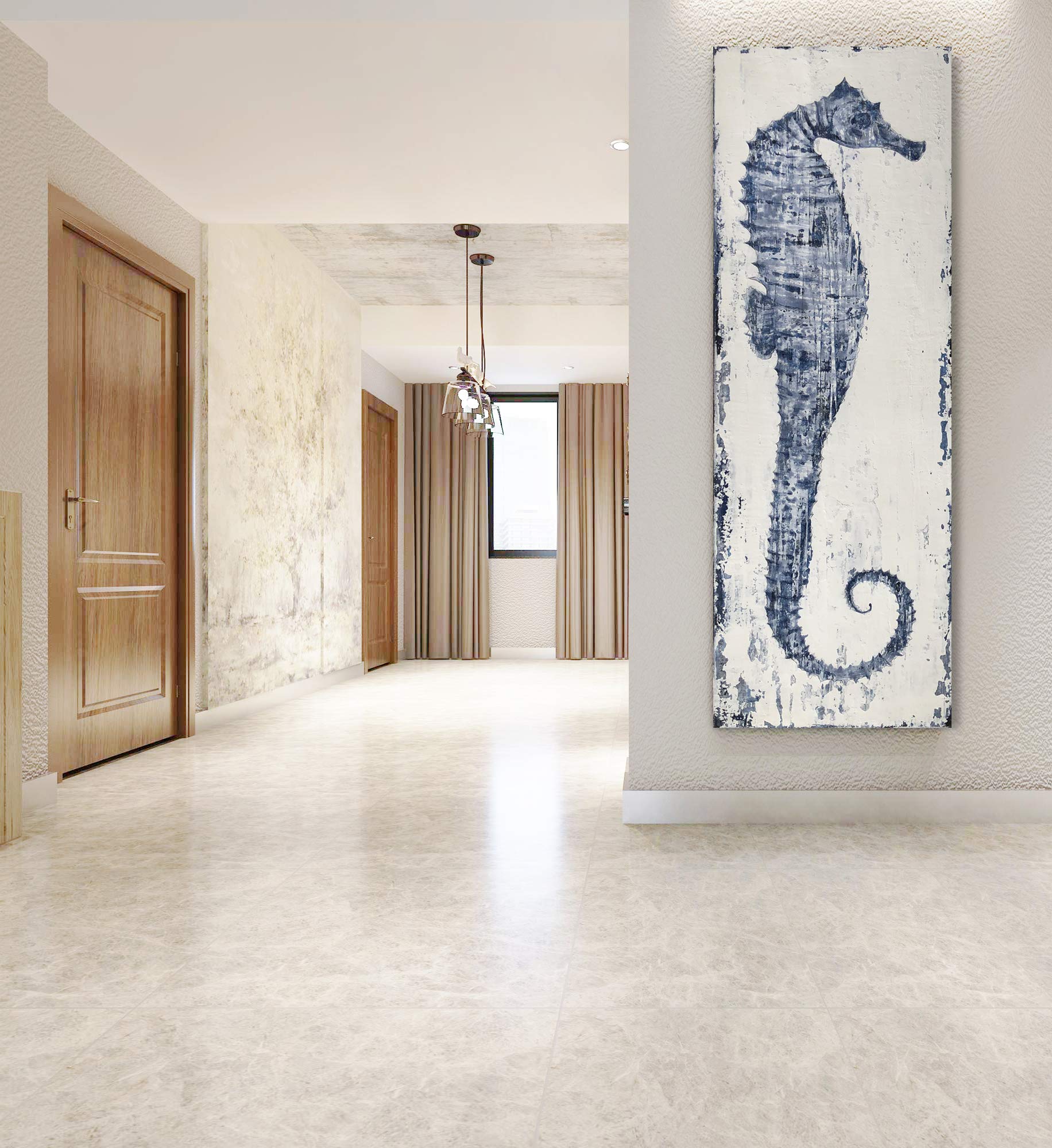 Yihui Arts Ocean Life Theme Bathroom Decor Mediterranean Style Home Canvas Wall Art Watercolor Painting Beach Marine Sea Animal