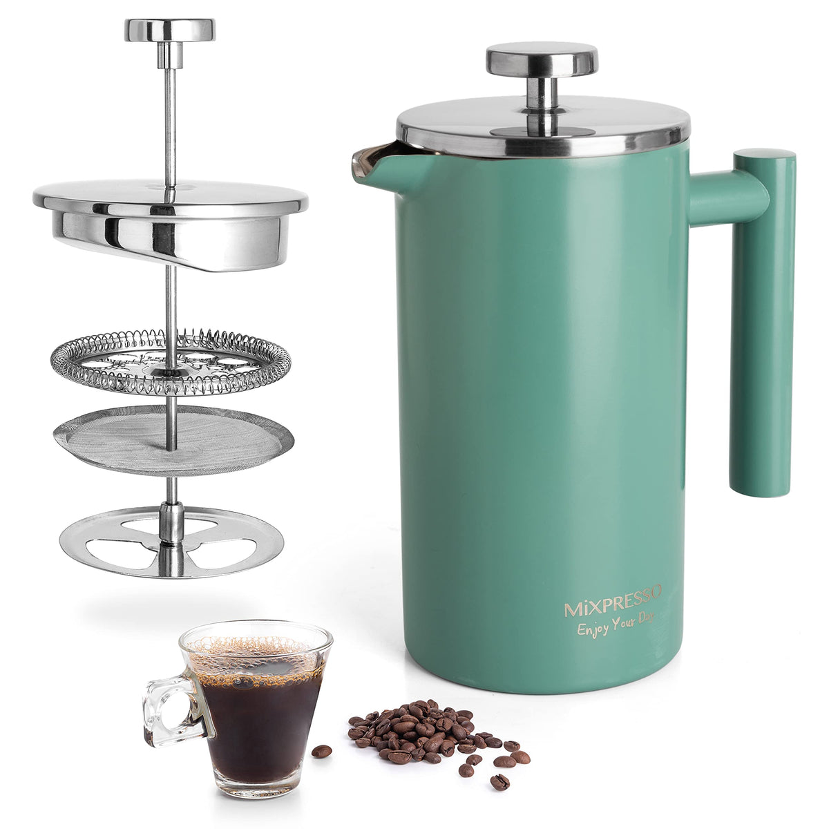 Mixpresso Stainless Steel French Press Coffee Maker 26 Oz 770 Ml Double Wall Metal Insulation Coffee Press & Tea Brewer Easy Cle