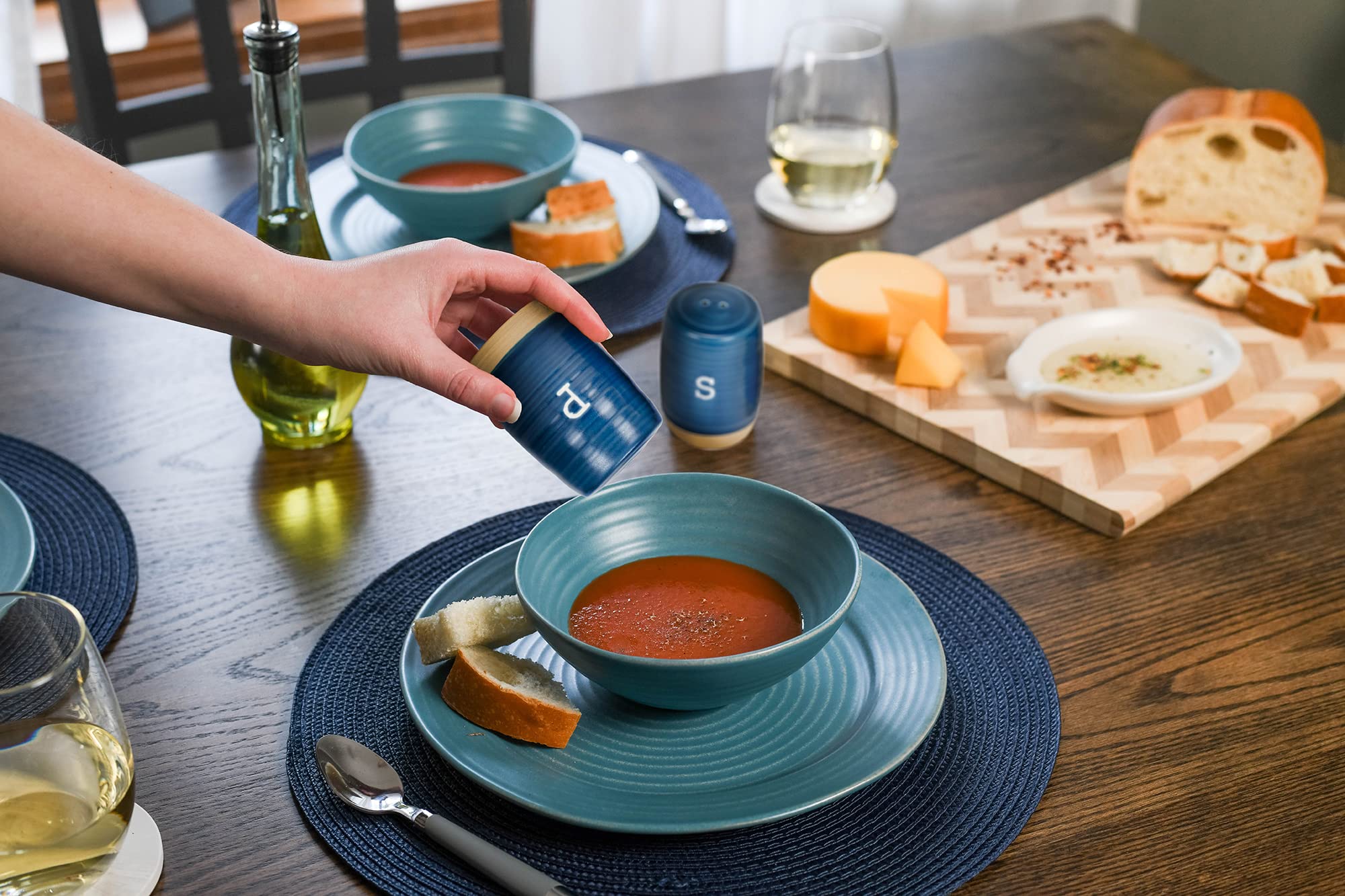 Nat & Jules Raw Bottom Navy 3 x 2 Ceramic Salt and Pepper Shaker 2 Piece Set