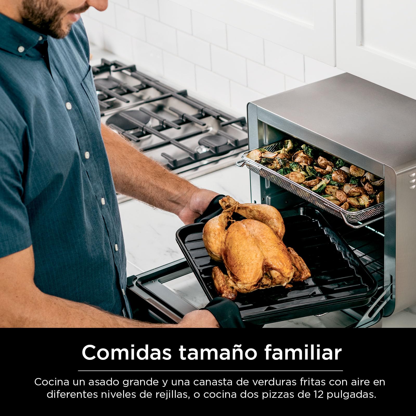 Ninja Air Fryer & Toaster Oven DT201 | 10-in-1 Stainless Steel Convection | Fits 5-lb Chicken & Sheet Pan of Vegetables | 1800 Watts