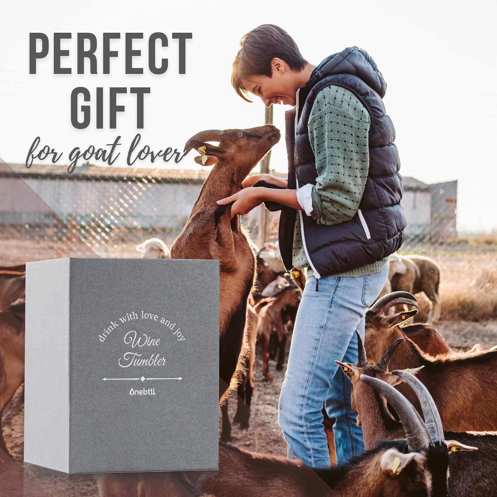 Onebttl Goat Gifts For Goat Lovers, Farm Gifts For Women Men, Funny Goat Cup Gifts, 12 Oz Stainless Steel Insulated Tumbler - Wh