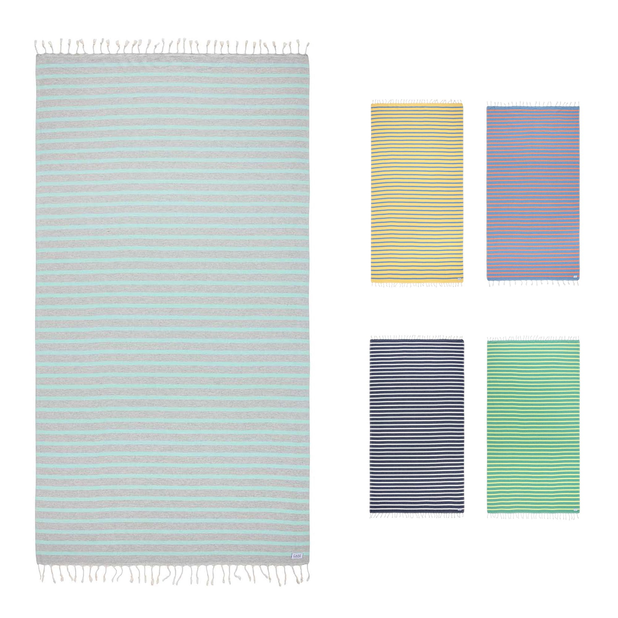 Cape Comforts Large Turkish Beach Towel, Striped Light Grey & Mint - 37'' X 67'' - Super Soft & Lightweight - Quick Dry Sand Fre