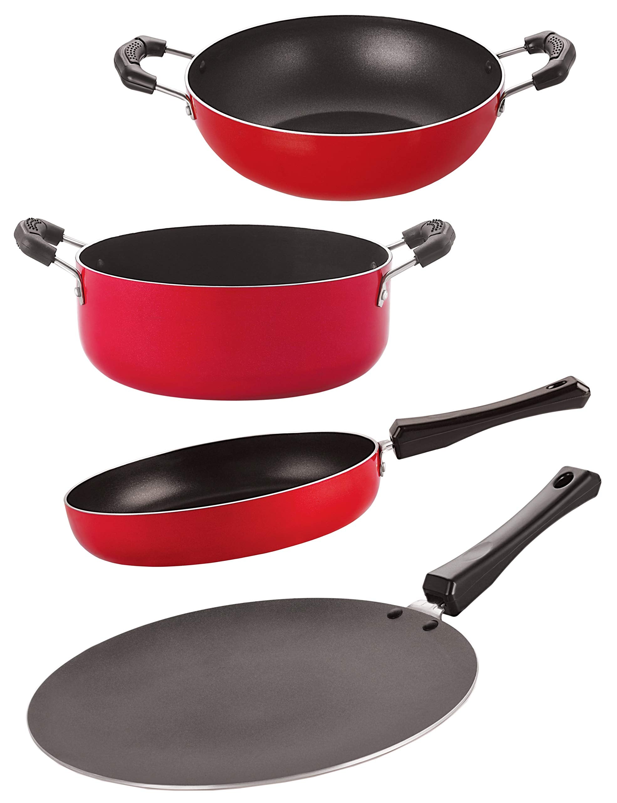 Nirlon Kitchen Non Stick Pots And Pan Cookware Combo Sets 4 Pcs (Ct11_Fp11_Kd10_Cs24)