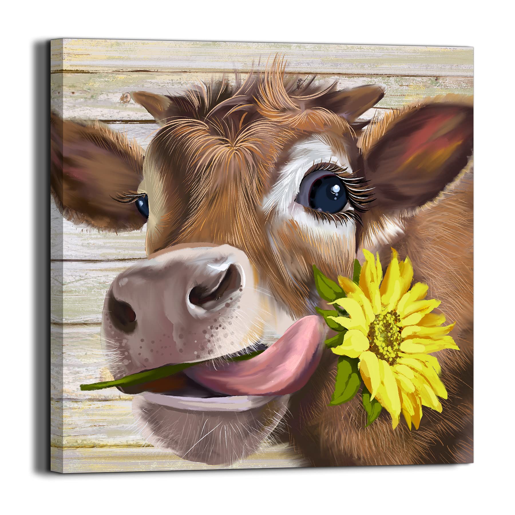 Cow Pictures Wall Decor Country Farmhouse Canvas Wall Art Rustic Sunflower Bathroom Decor Framed Artwork Paintings For Wall Deco