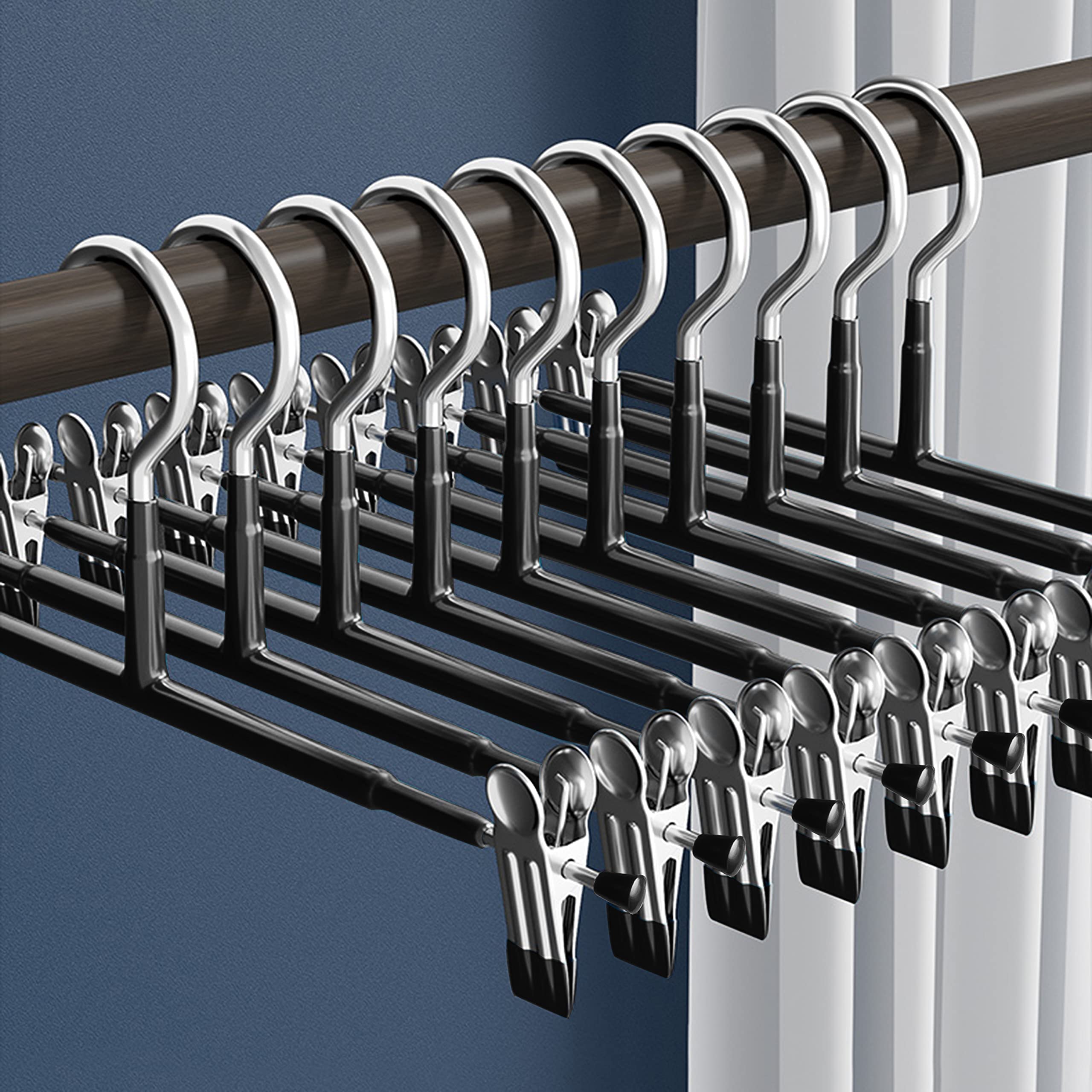 Hwajan Pants Hangers With Clips 10 Pack Adjustable Skirt Hangers For Women Non-Slip Trousers Hanger For Jeans Clothes Hangers Fo