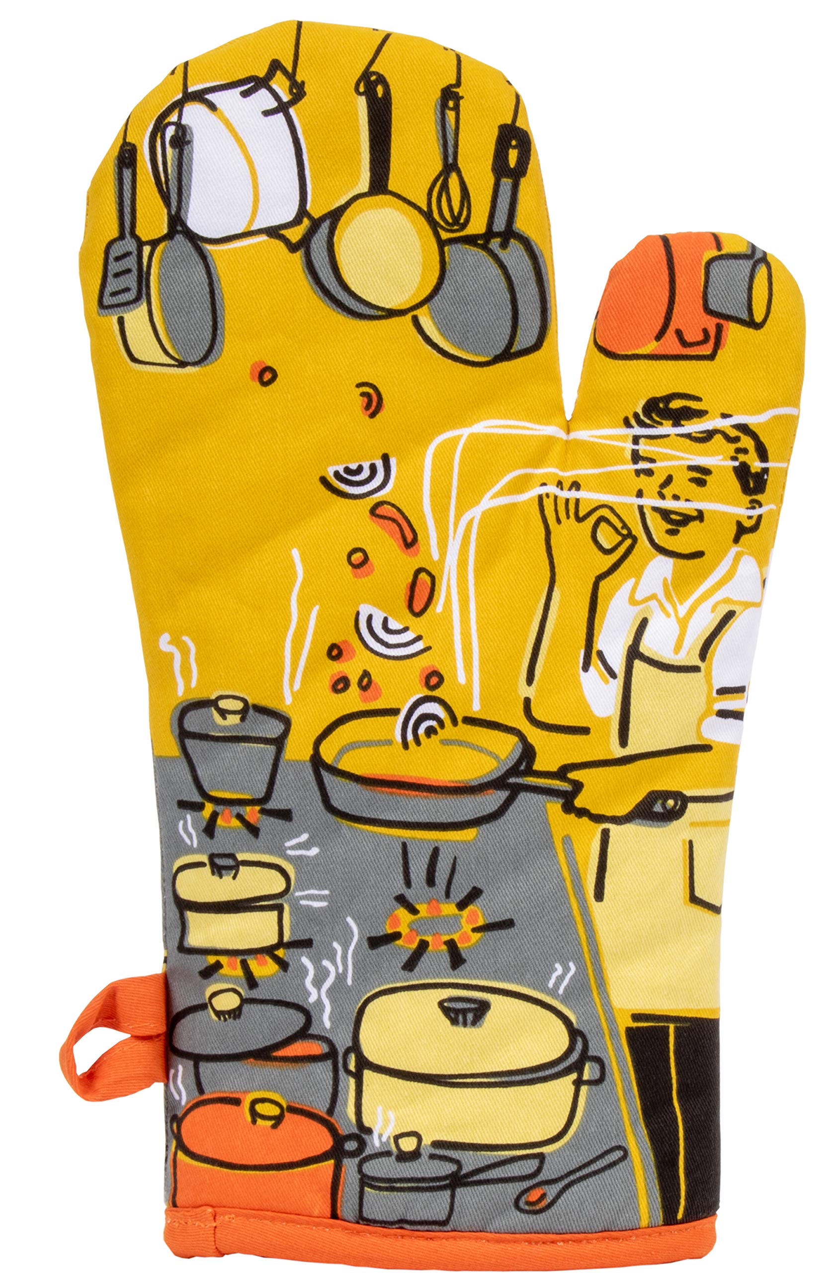 Blue Q Oven Mitt  Man with a Pan. Super-Insulated Quilting  Natural-Fitting Shape  100% Cotton