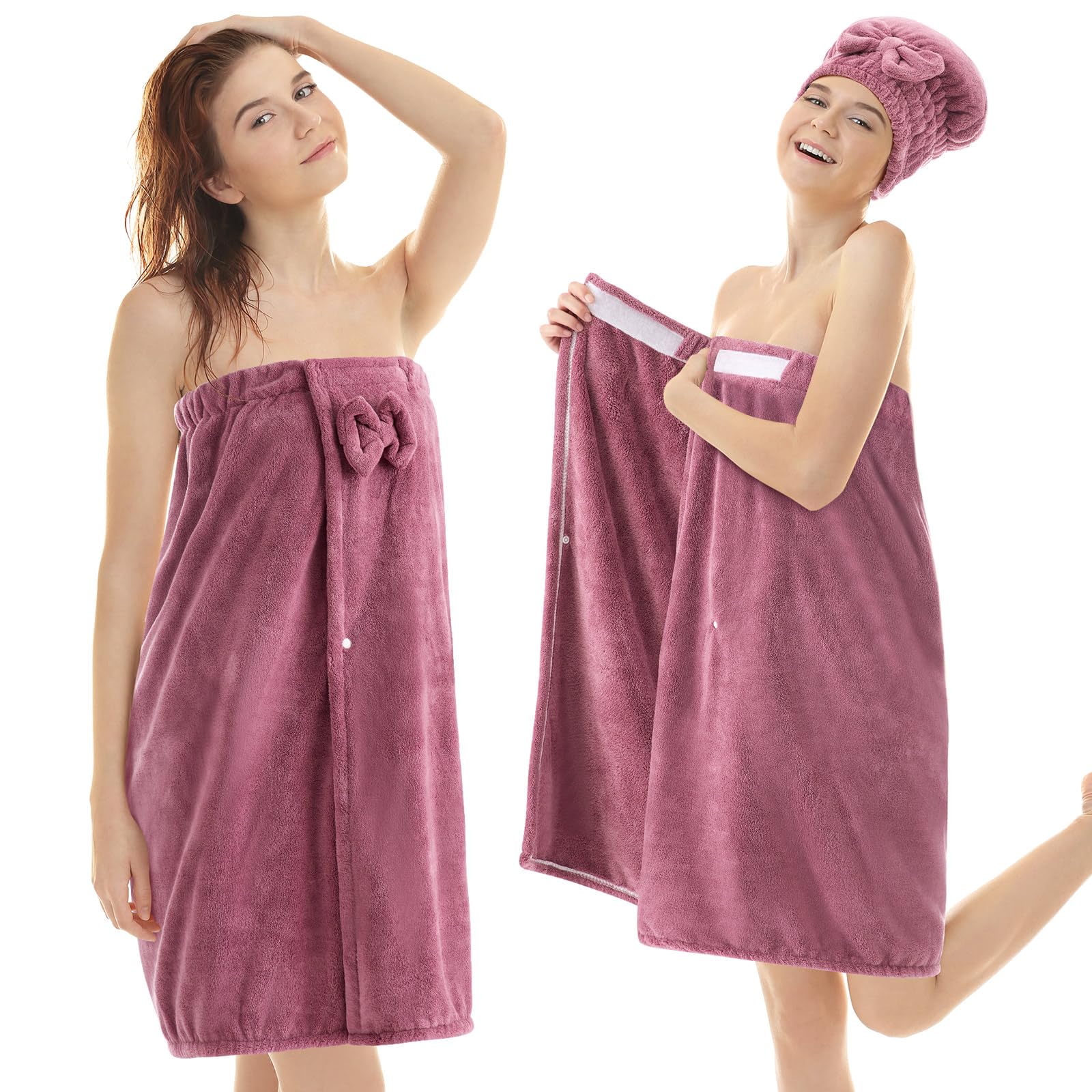 Xtinmee 2 Sets Womens Wrap Towel With Hair Towel Bath Towel Wrap Shower Dress Towel Spa Wraps For Women'S Bathrobe (Purple, Norm