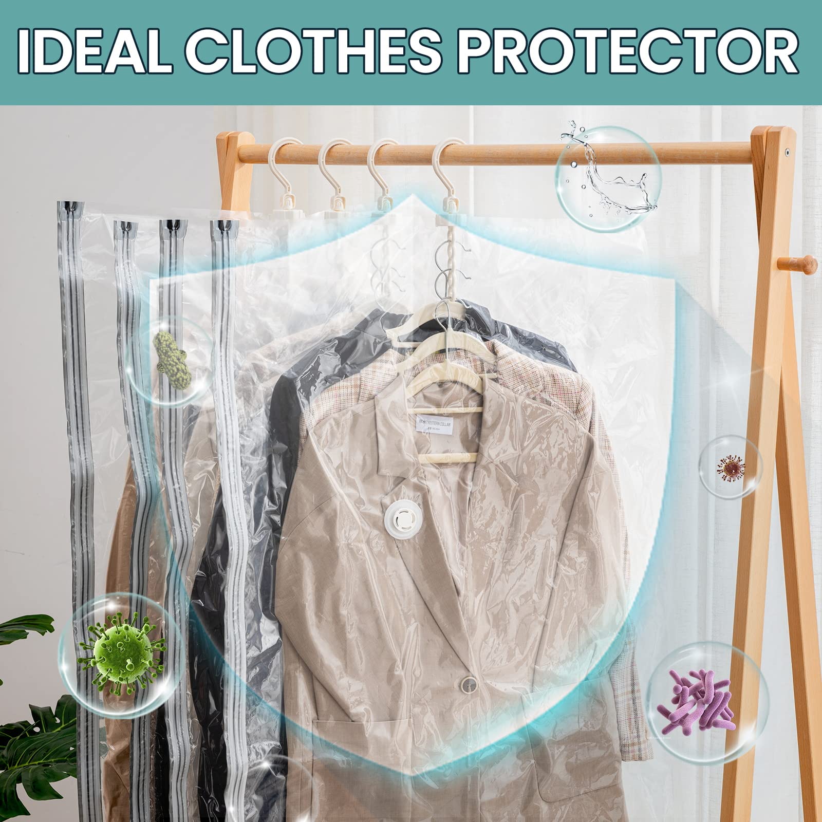 Napzzzz Hanging Vacuum Storage Bags, Space Saver Bags For Clothes, Set Of 4 (2 Long, 2 Short), Premium Space Saver Vacuum Storag