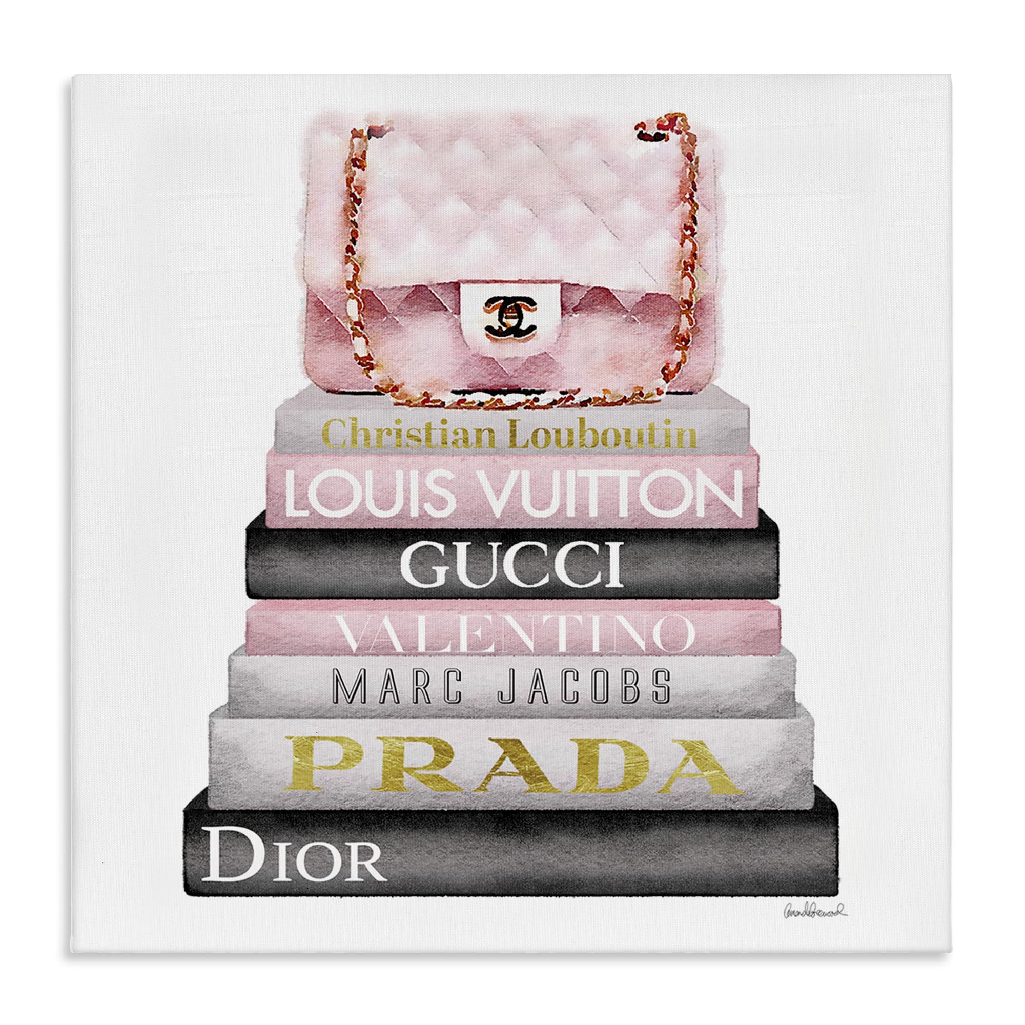 Stupell Industries Watercolor High Fashion Bookstack, Canvas Art, 24 x 24 Inches, Easy to Hang and Sturdy, Made in USA, by Ama