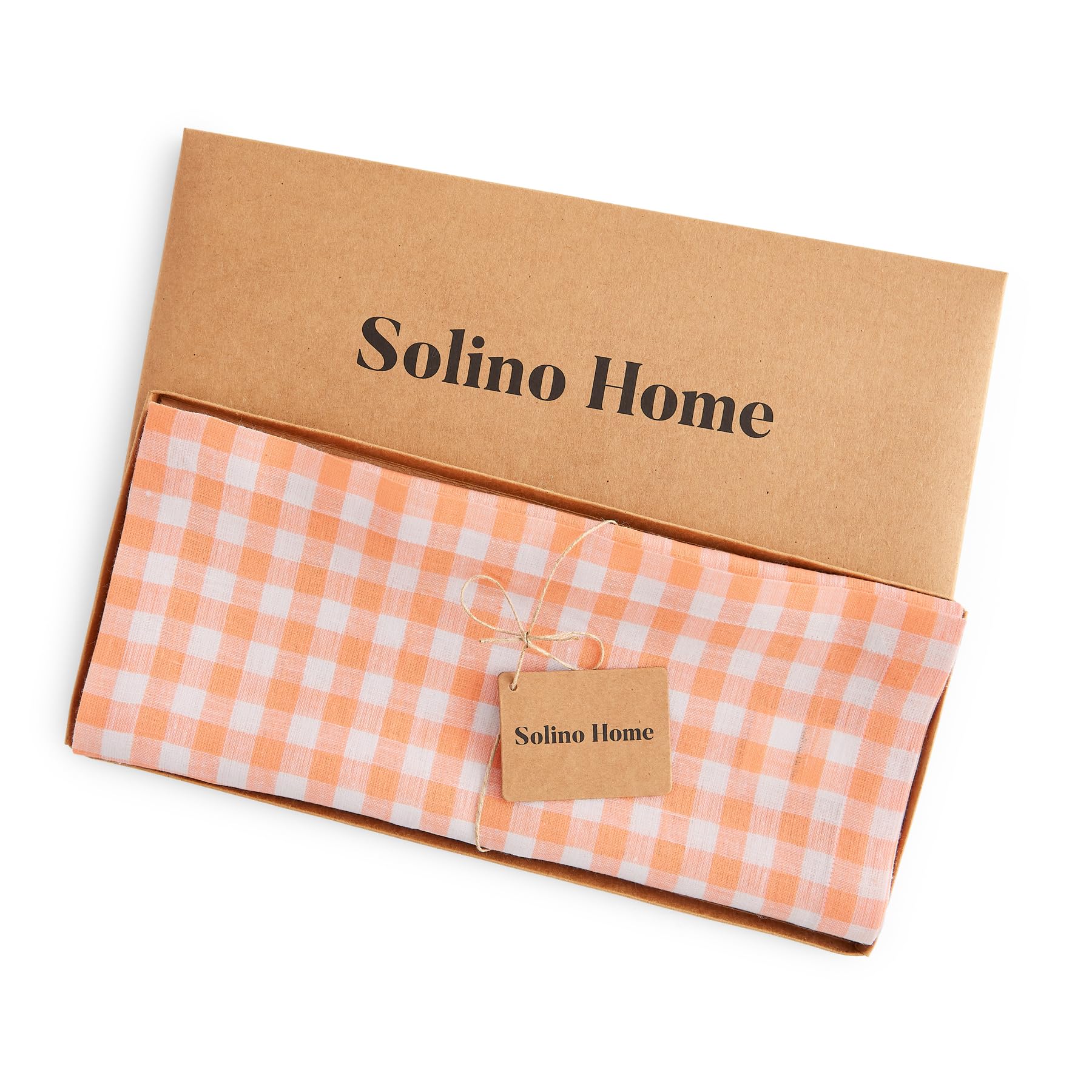 Solino Home Check Linen Table Runner 60 Inch - 100% Pure Linen Sunny Orange Plaid Table Runner 14 X 60 Inch Ideal For Dresser An