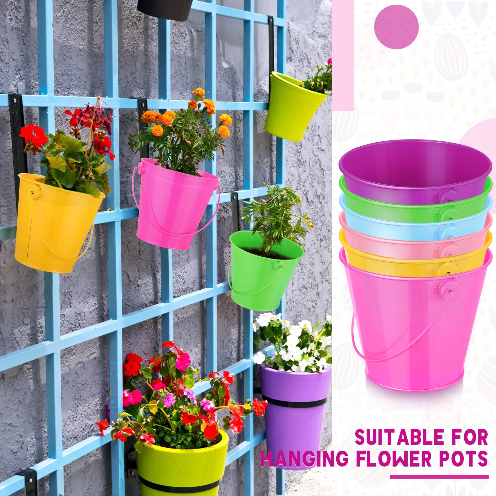 Yunsailing 24 Pcs Metal Bucket 4.1 X 4.7 Inch Mini Easter Buckets With Handle Small Iron Pail Colored Galvanized Bucket For Plan