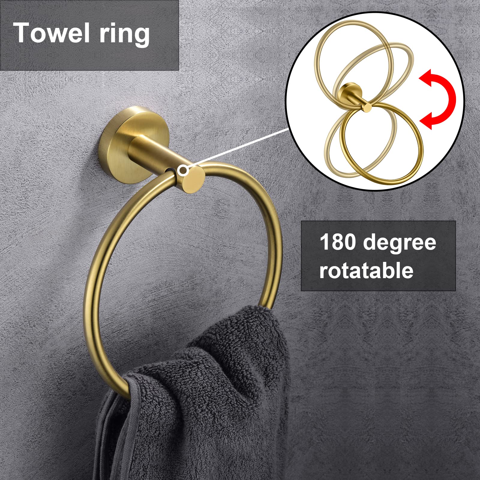 Gold Toilet Paper Holder, Towel Ring Set 2 Pieces Hand Towel Holder For Bathroom Hardware Accessories Set Sus304 Stainless Steel