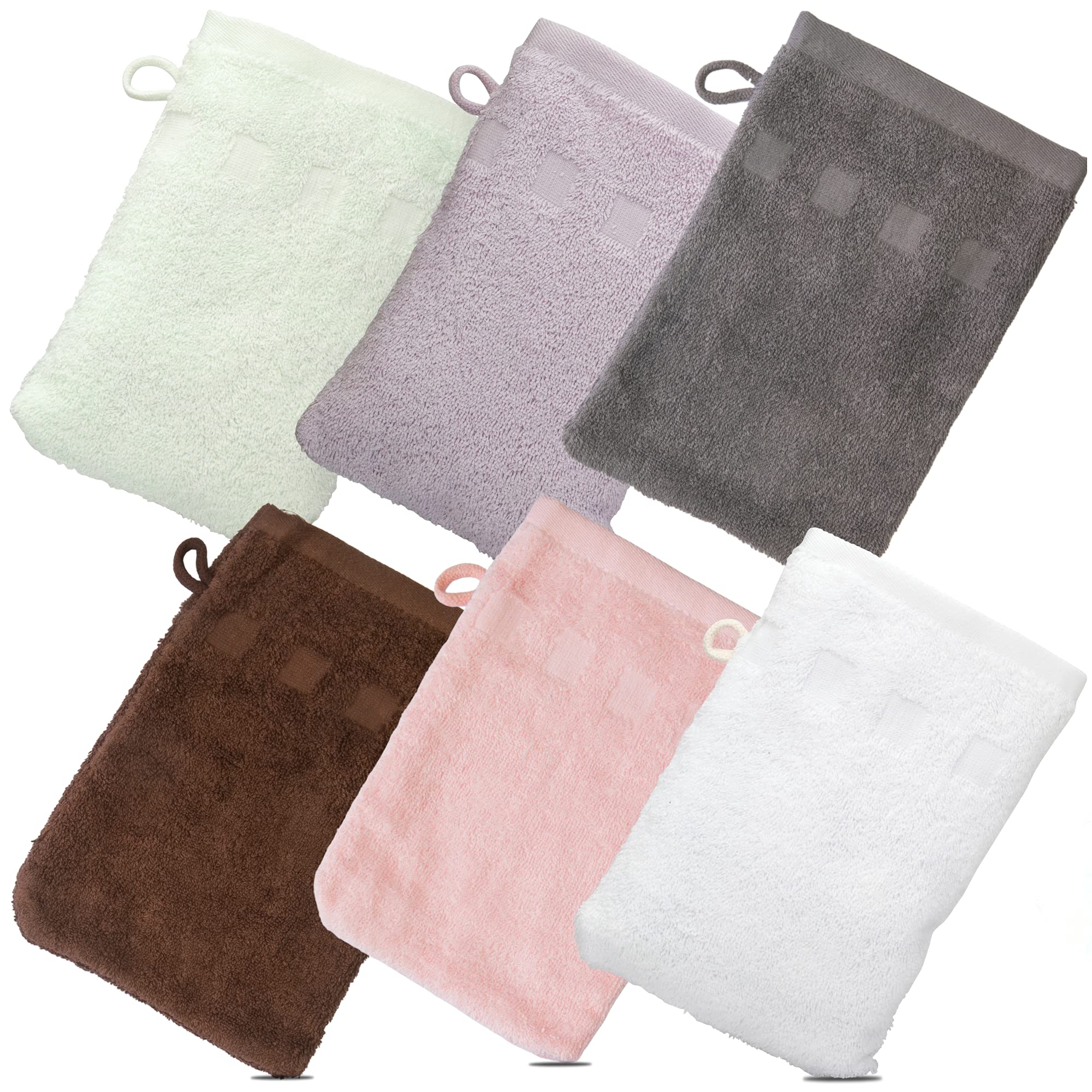 Made Easy Kit Bath Mitts - Pack Of 6 - (6'' X 9'') European Style Washcloth With Loop (Variety, 6 X 9 Inches)