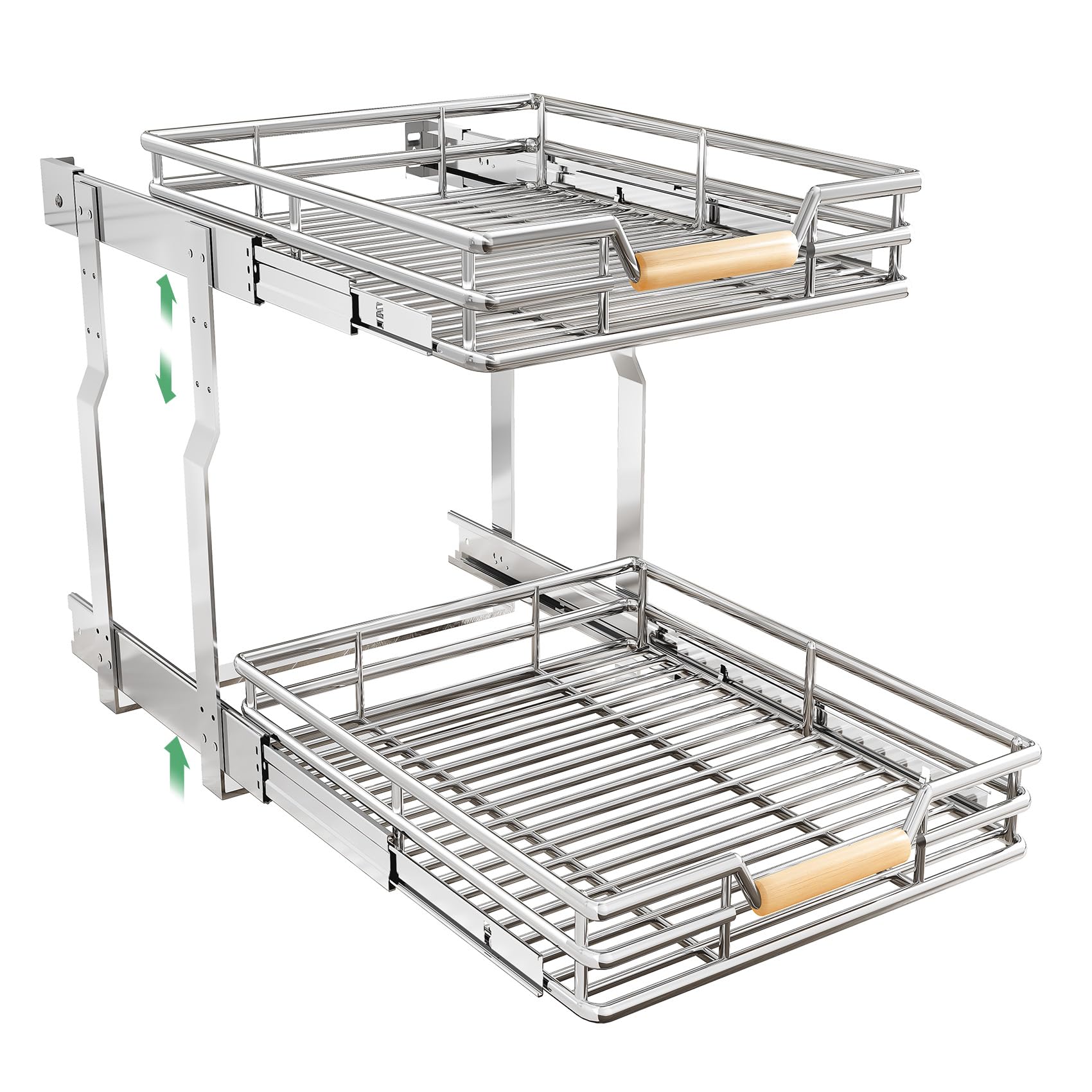 Kitstorack Pull out Cabinet Organizer, 2 Tier Heavy Duty Smooth Sliding Under Cabinet Shelves for Pots and Pans,Roll out Drawers