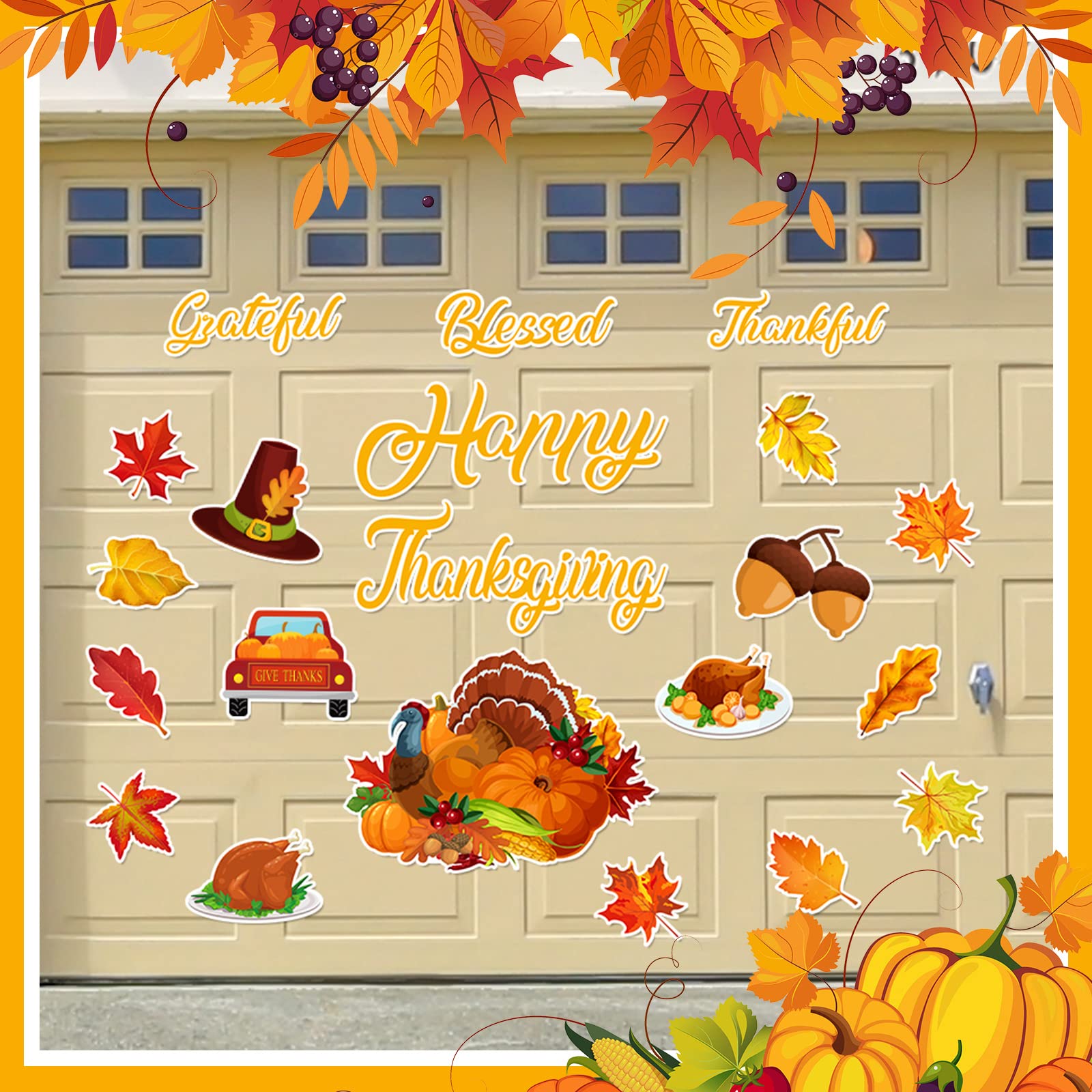 Xuhal 20 Pcs Thanksgiving Garage Door Magnets Decoration Fall Magnets for Garage Door Autumn Outdoor with Grateful Blessed Thank