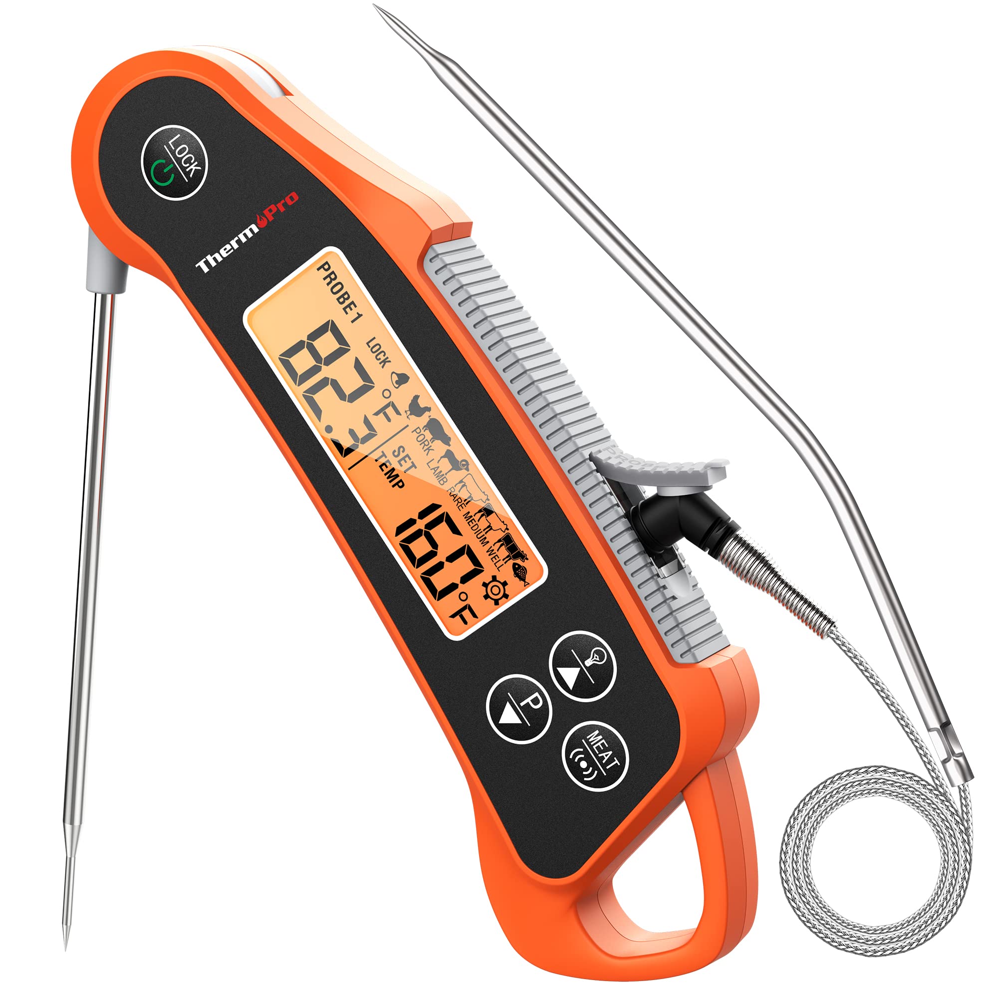 ThermoPro TP710 Instant Read Meat Thermometer Digital for Cooking, 2-in-1 Waterproof Kitchen Food Thermometer with Dual Probes a
