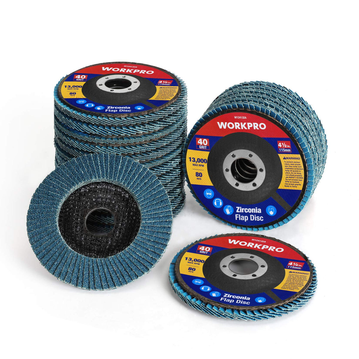 Workpro 20-Pack Flap Discs, 4-12-Inch, Arbor Size 78-Inch, T29 Zirconia Abrasive Grinding Wheel And Flap Sanding Disc, Includes