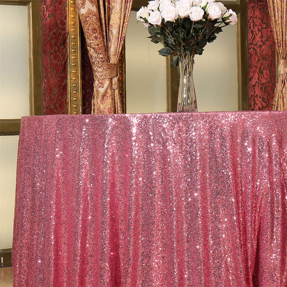 Eternal Beauty Fuchsia Pink 48'' Round Sequin Tablecloth- Sparkly Sequin Overlay For Wedding Party/Dessert Table/Christmas Decor