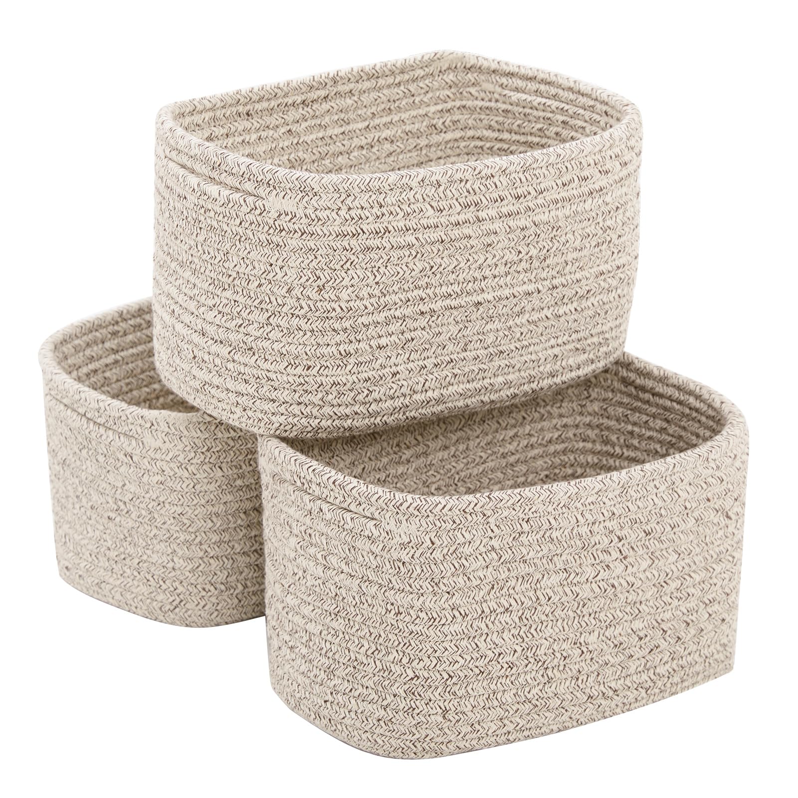 R Runka Small Cotton Rope Storage Basket Set Of 3-11''X7''X7'' Perfect Woven Baskets For Storage, Ideal Storage Baskets For Orga