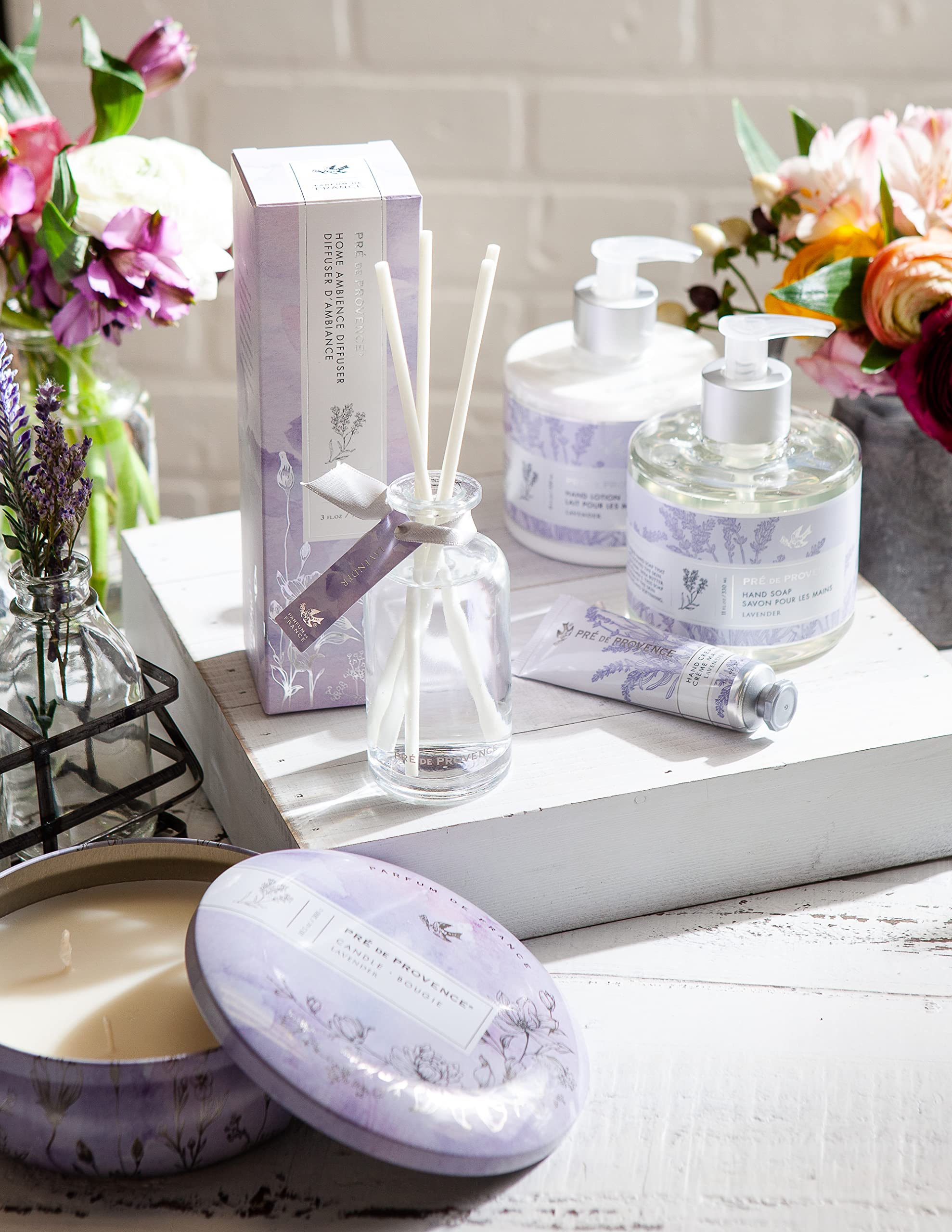 Pre de Provence Heritage Home Fragrance Collection Three Wick Candle Tins, 10.5 oz, Lavender