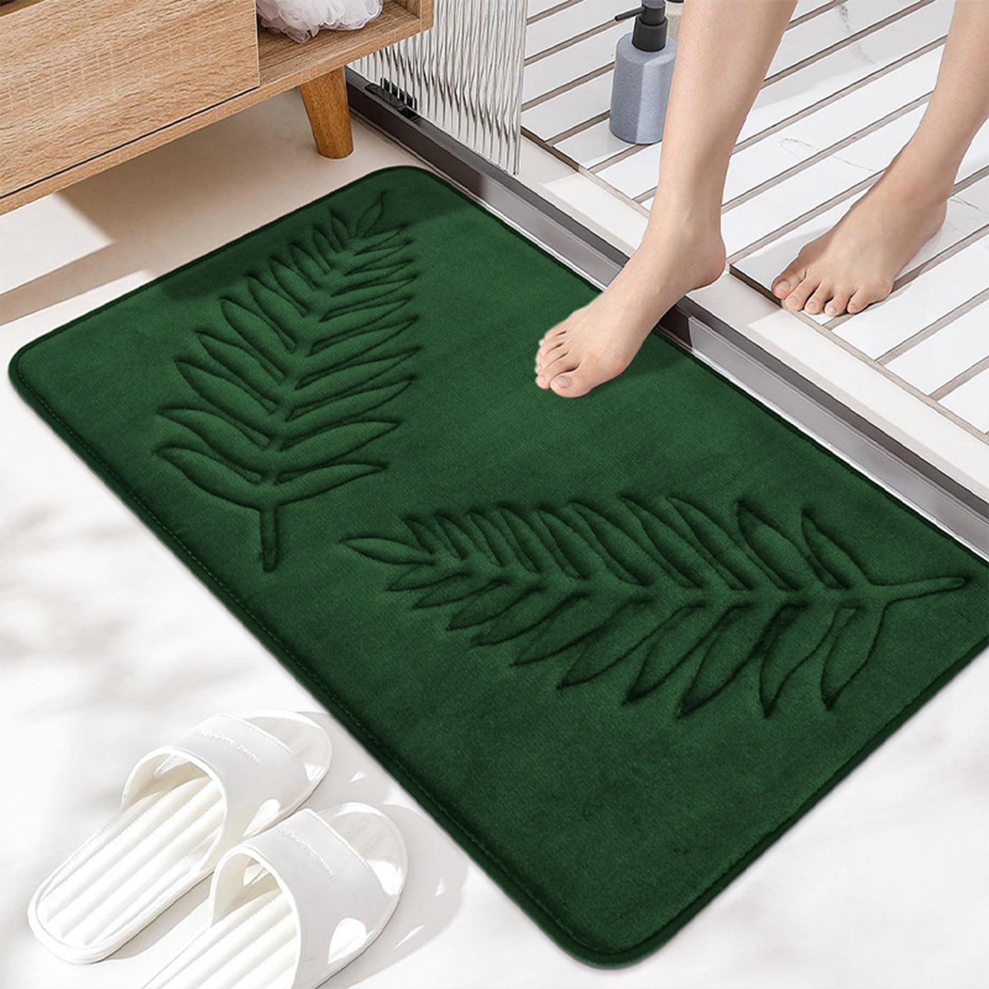 Voofly Memory Foam Bathroom Rugs, Ultra Soft And Absorbent Leaf Bath Mat, Cozy Flannel Velvet Washable Bathroom Mat 24'' X 16''