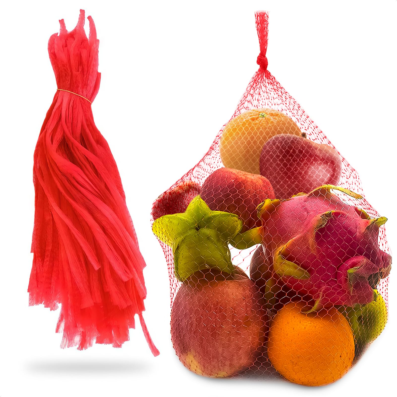 100 Pieces Reusable Nylon Mesh Net - Fruit And Vegetable Storage 24''L - Seafood Boil Bags Red Mesh Net Bag Small Netting For Pr