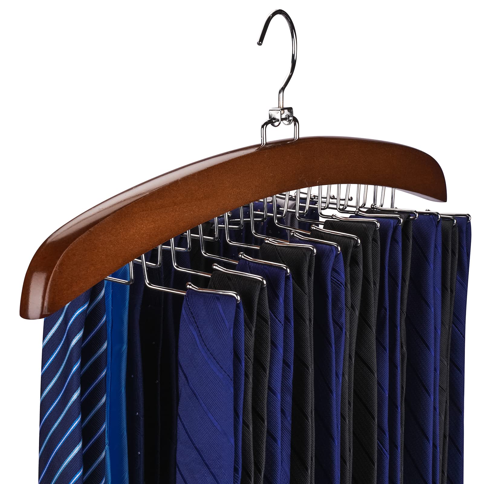 Ulimart Tie Rack 2Pcs Tie Racks For Men Closet 24 Hooks , Wooden Tie Organizer With Upgraded 360