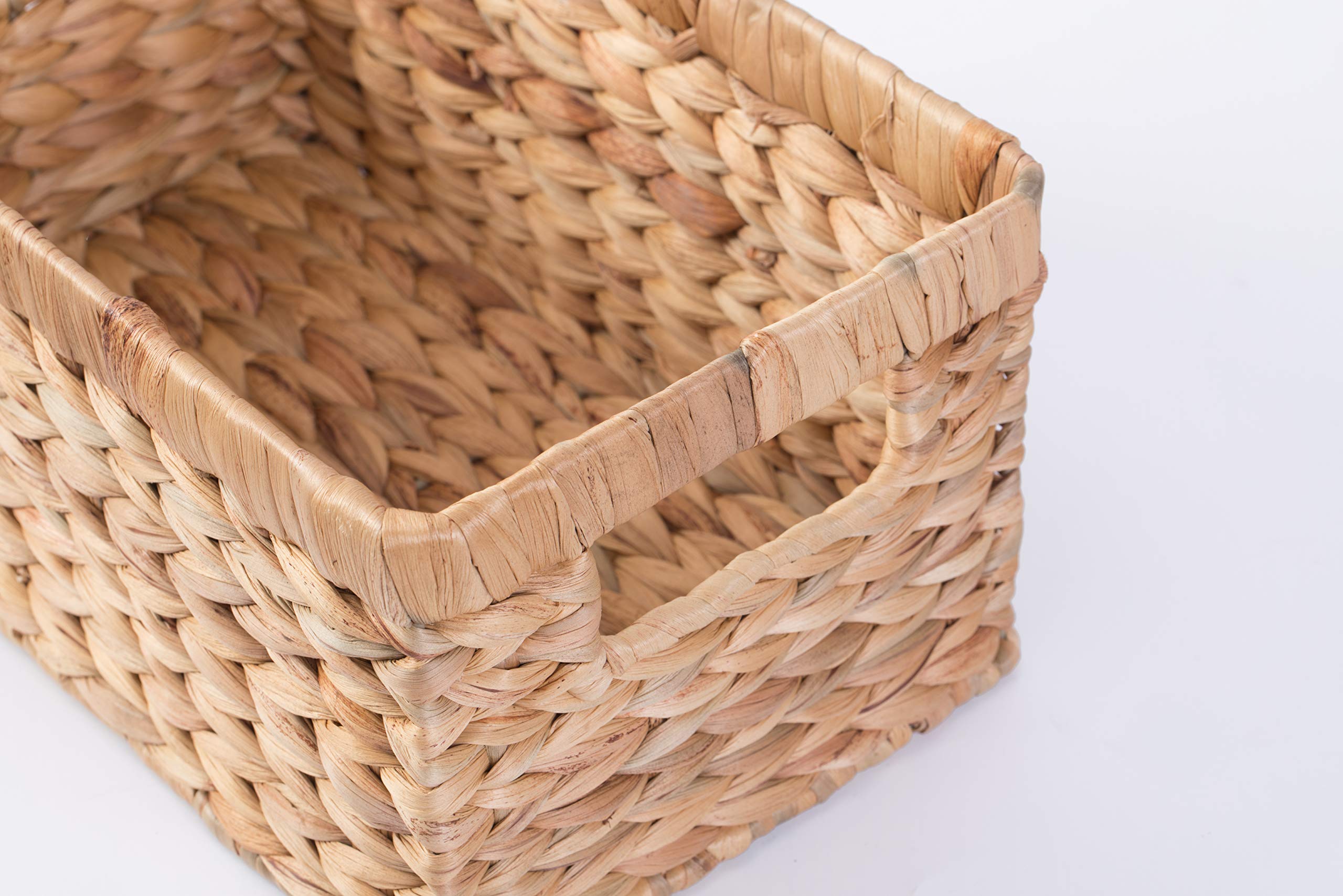 Natural Woven Water Hyacinth Wicker Rectangular Storage Bin Basket With Handles, Small
