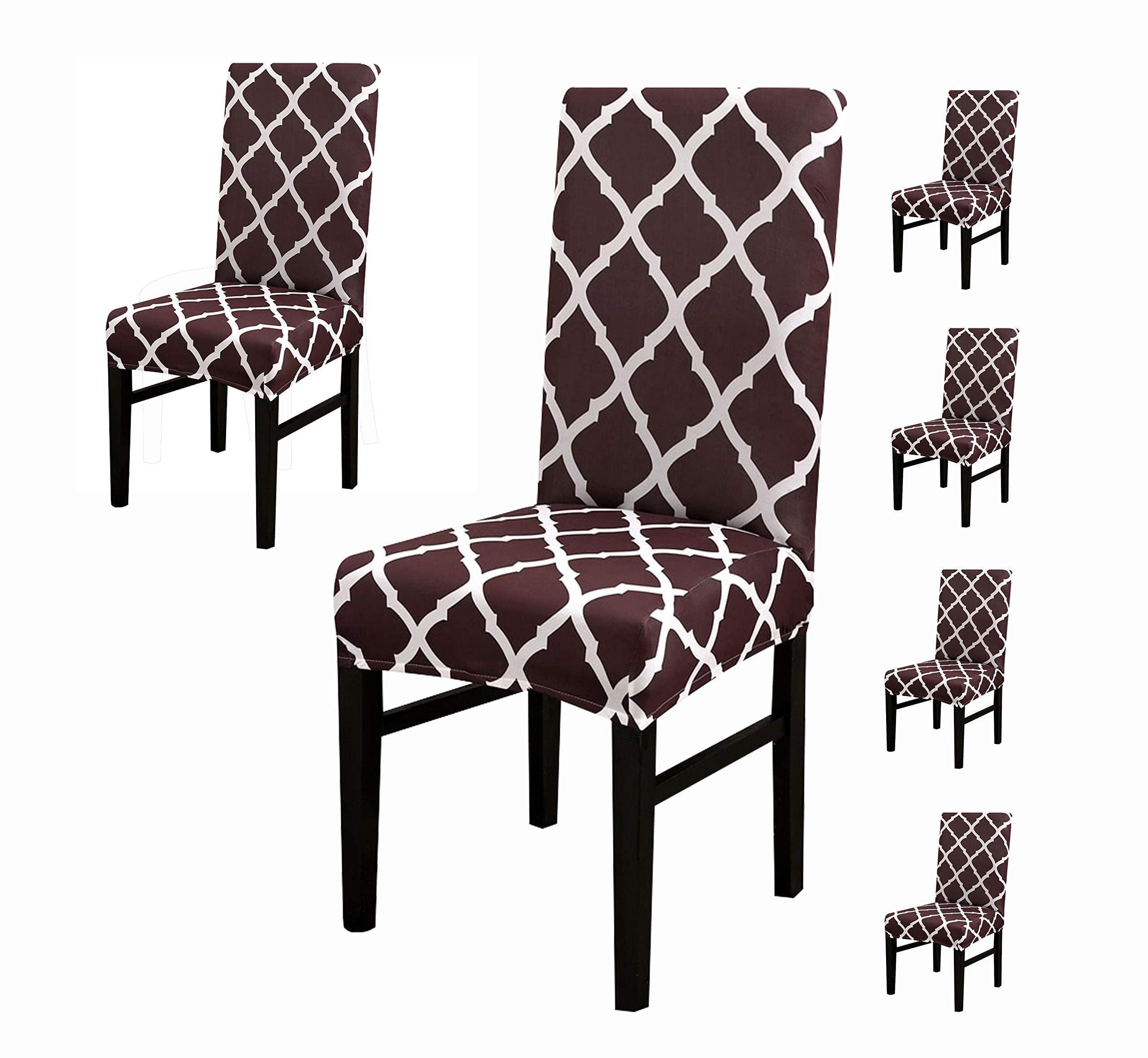 House Of Quirk Elastic Chair Cover Stretch Removable Washable Short Dining Chair Cover Protector Seat Slipcover - Brown Diamond 