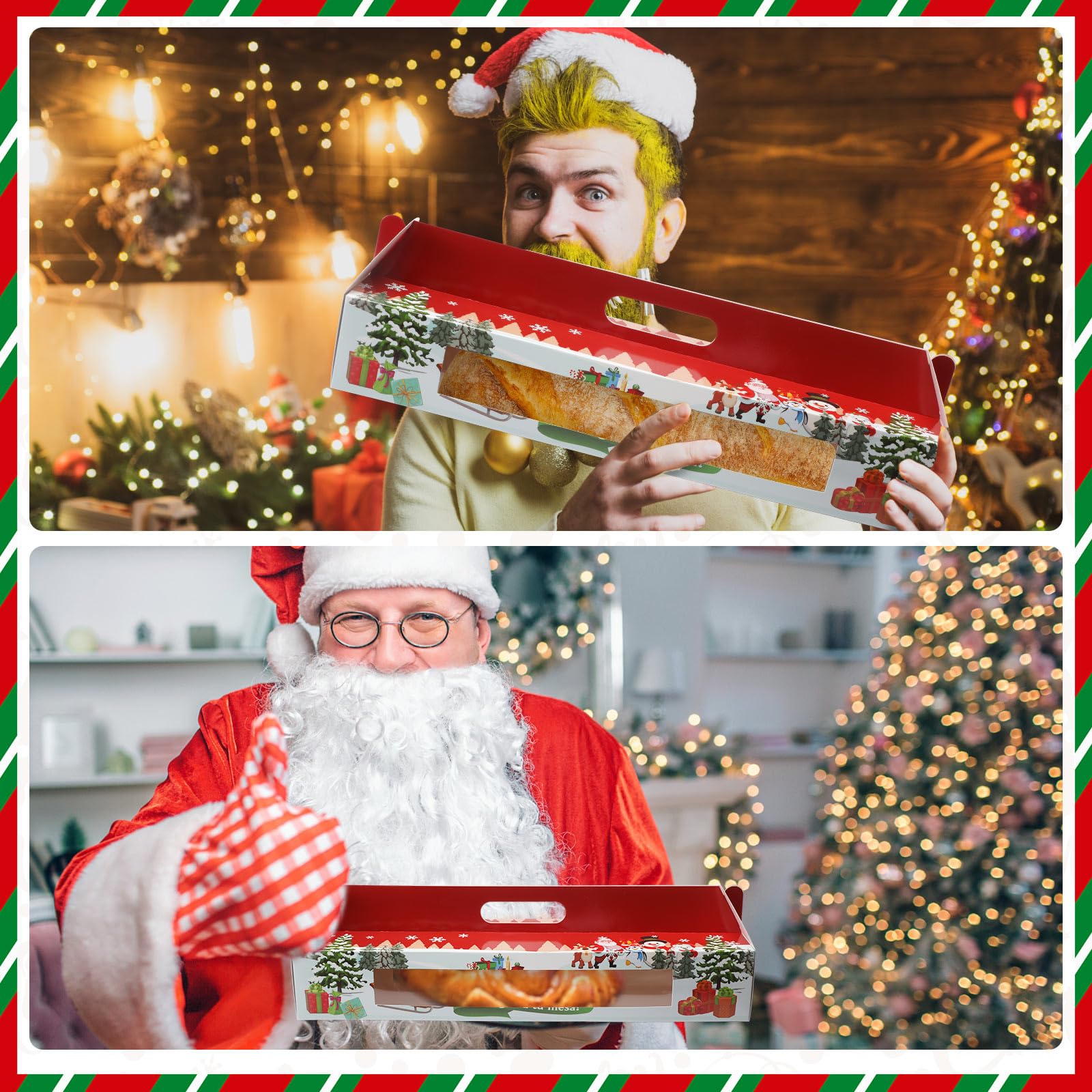 Cholemy 100 Pcs Christmas Ham Bread Boxes Containers 18 x 4.75 x 3 Paperboard Baking Bakery Box Bags for Homemade Bread Holiday