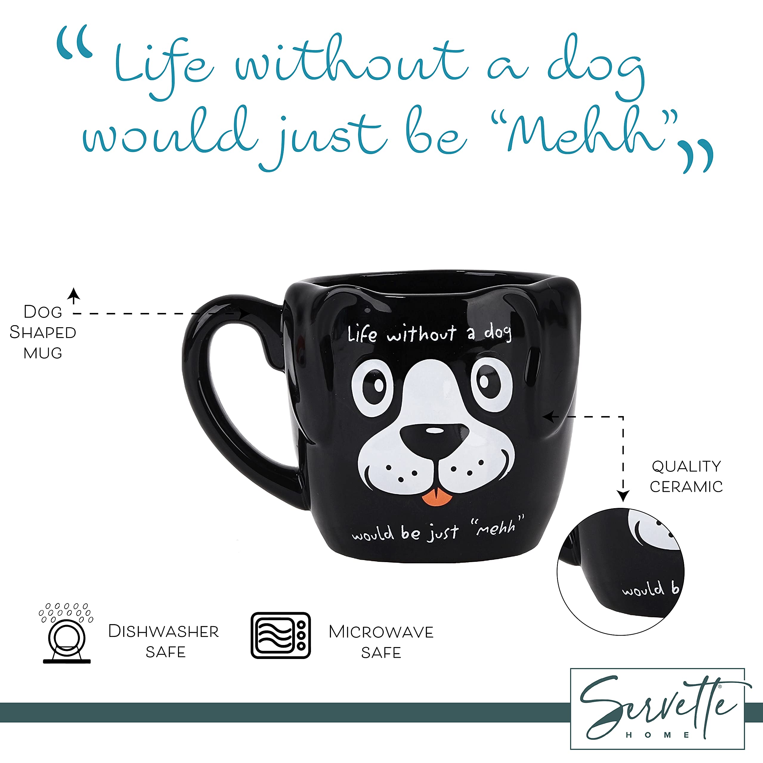 Servette Home Black Dog Coffee Mugs for Dog Lovers Life without a dog would be just mehh