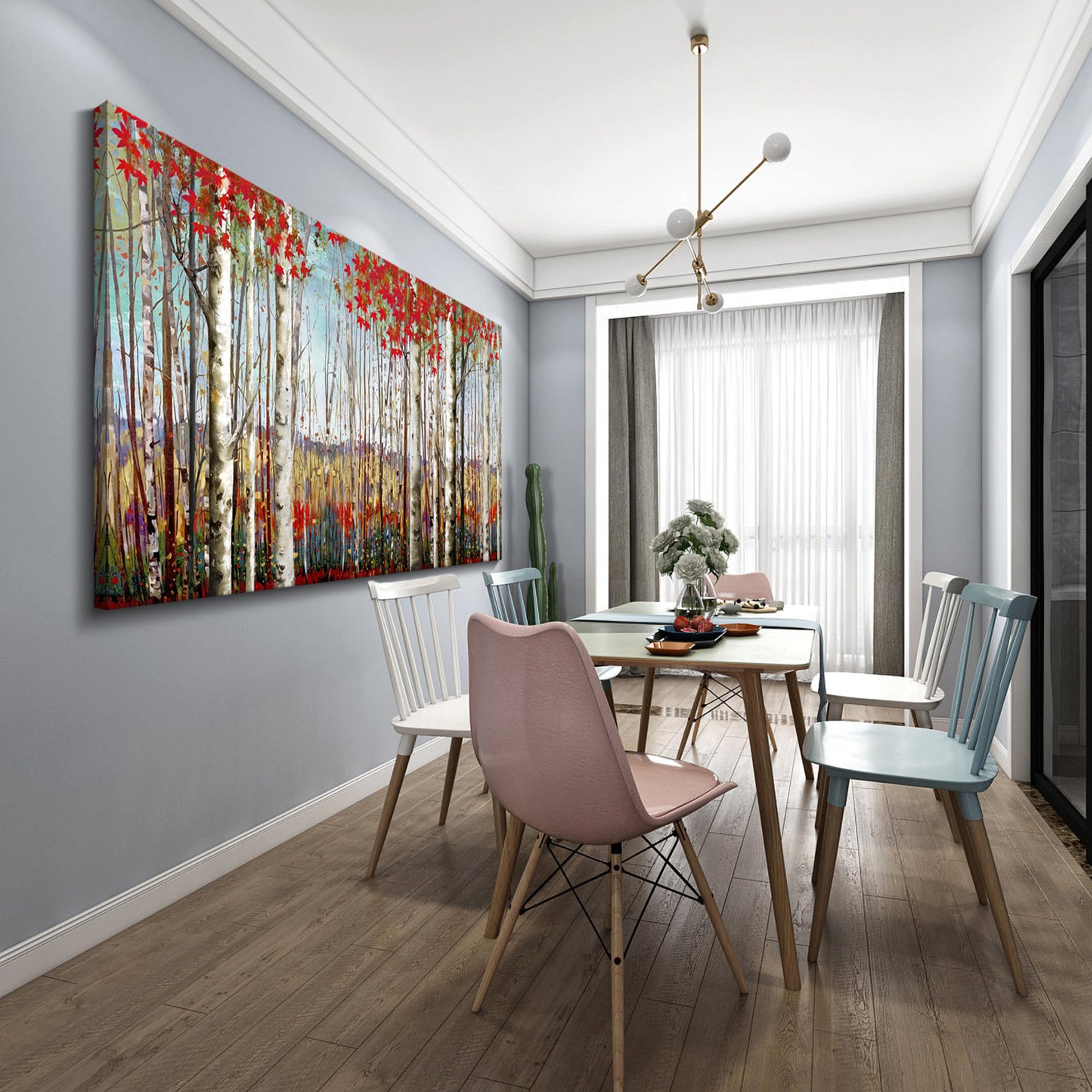 Canvas Wall Art For Living Room Bedroom Modern Wall Decor Of Red Leaves White Birch Tree Forest Giclee Print Painting Artwork Wa