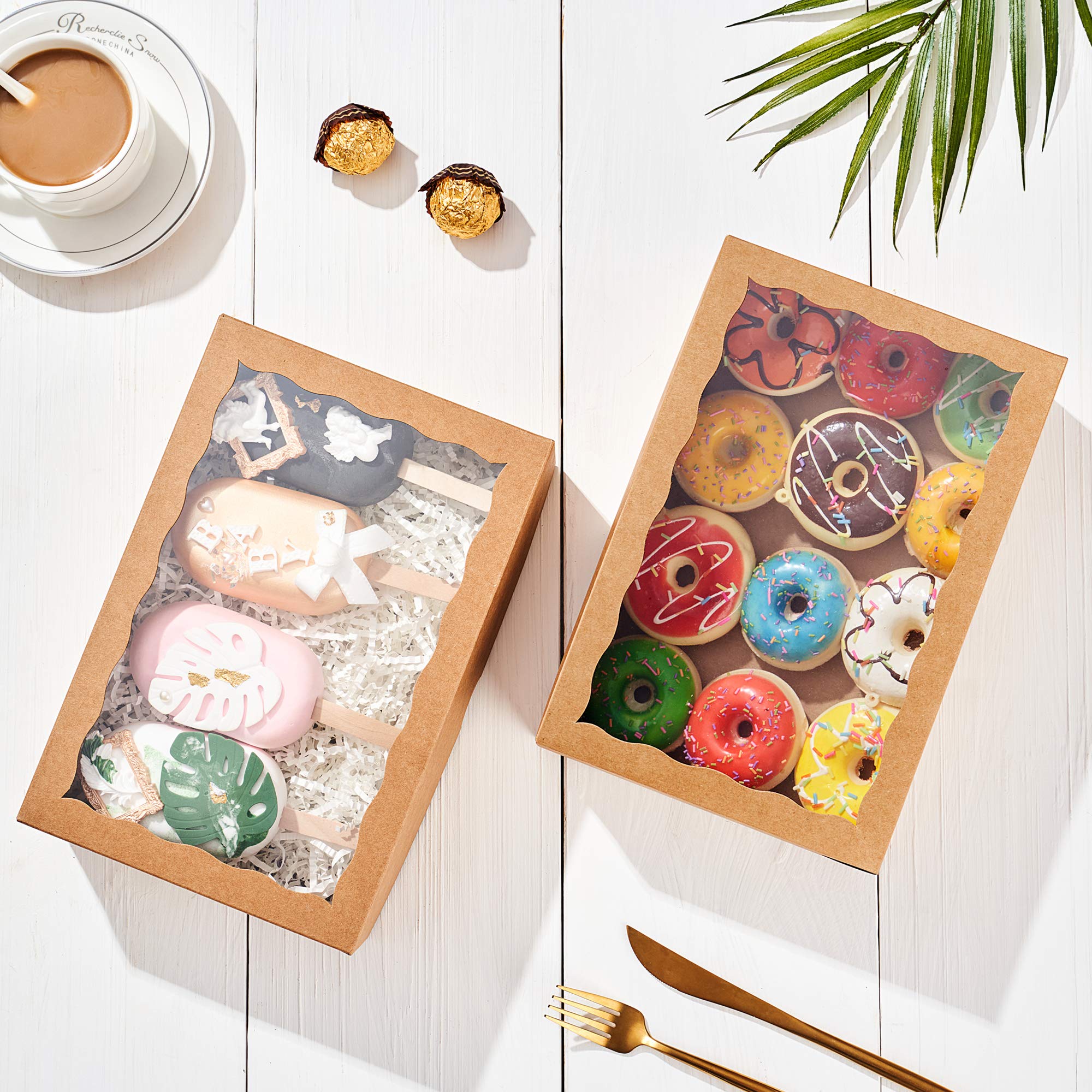 Jcxgrvc 4Pcs 10 X 7 X 25 Inches Premium Cookies Boxes, Strawberries Boxes With Clear Window, Brown Natural Kraft Paper Box