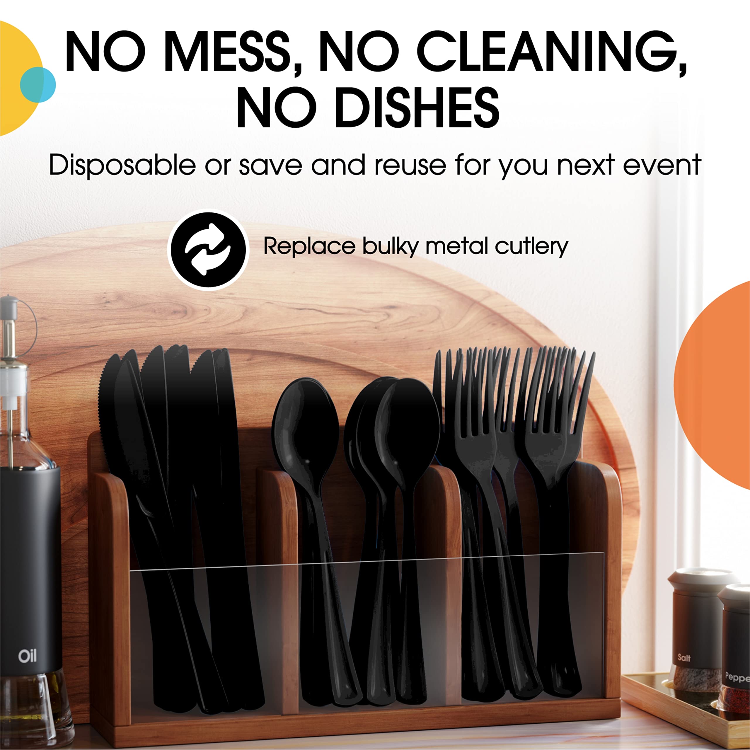 Exquisite Solid Color Premium Plastic Cutlery, Heavy Duty Plastic Disposable Forks - 50 Count - Black